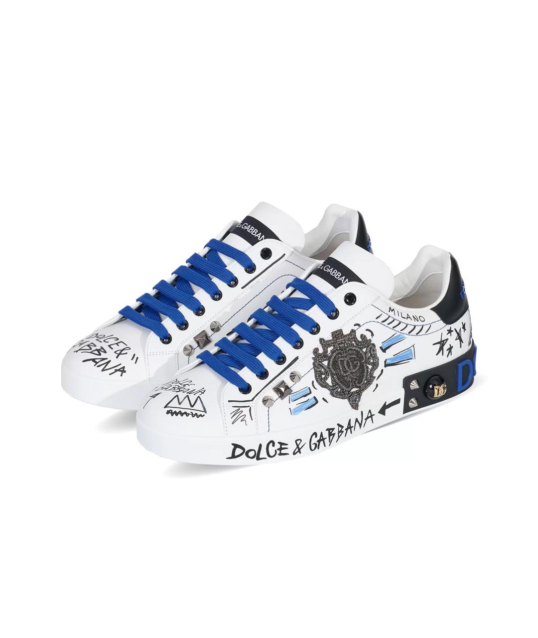 DOLCE&GABBANA Белые кожаные низкие кроссовки / кеды, фото 2