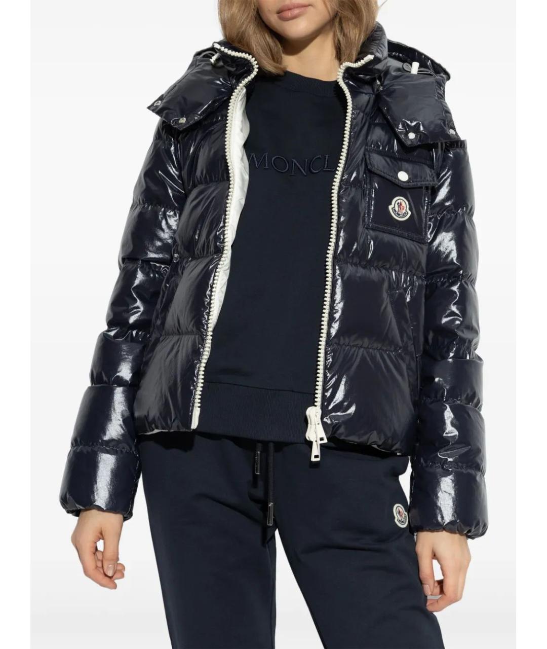 MONCLER Темно-синяя полиэстеровая куртка, фото 2