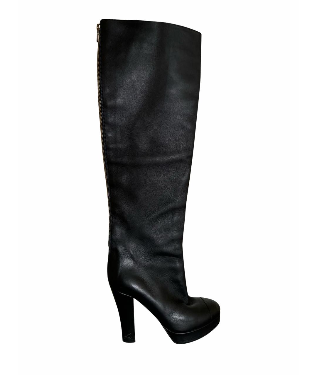 CHANEL Черные кожаные сапоги, фото 1