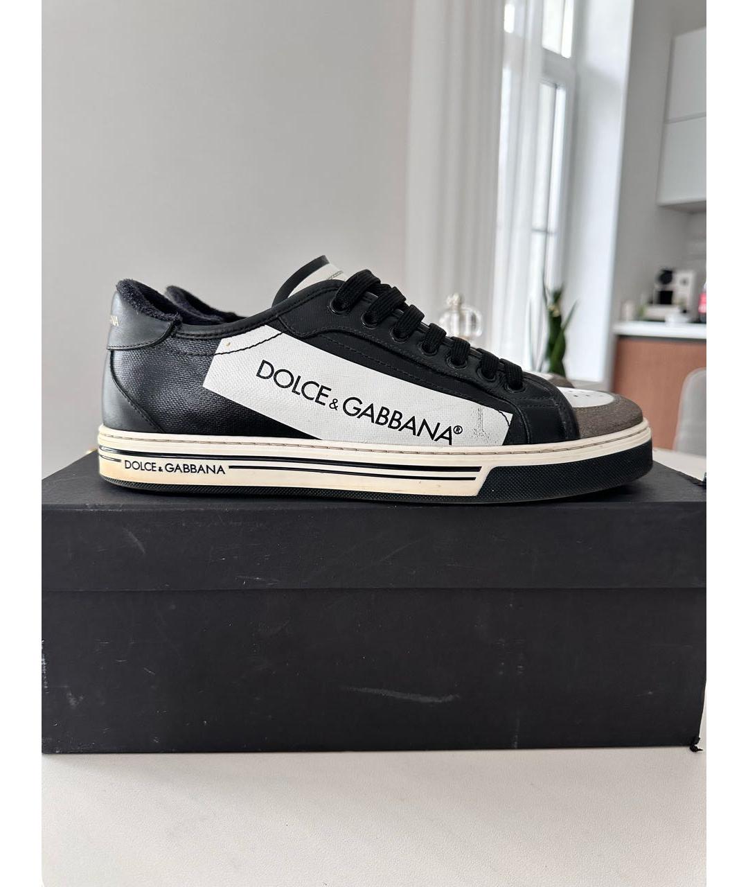 DOLCE&GABBANA Черные кожаные низкие кроссовки / кеды, фото 8