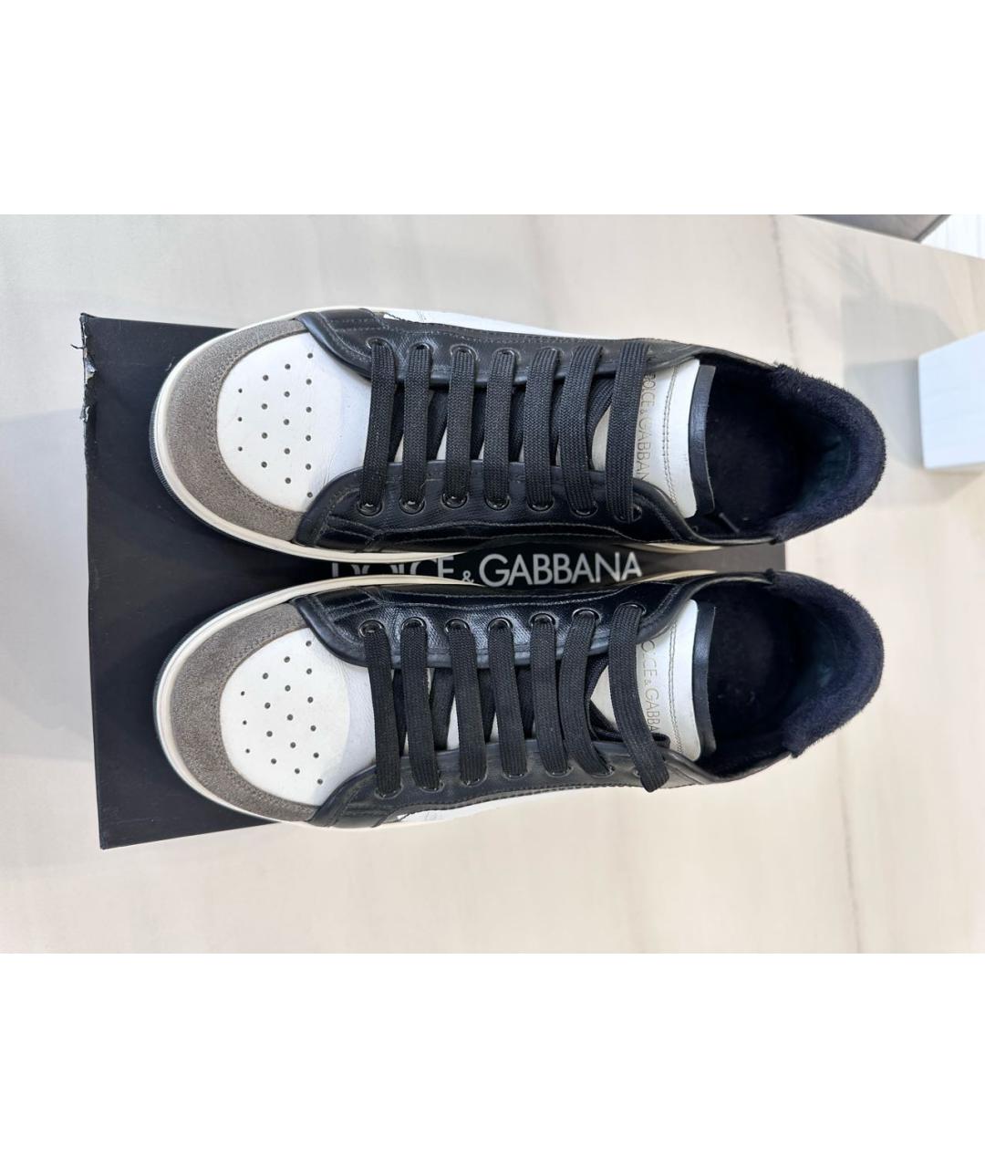 DOLCE&GABBANA Черные кожаные низкие кроссовки / кеды, фото 2