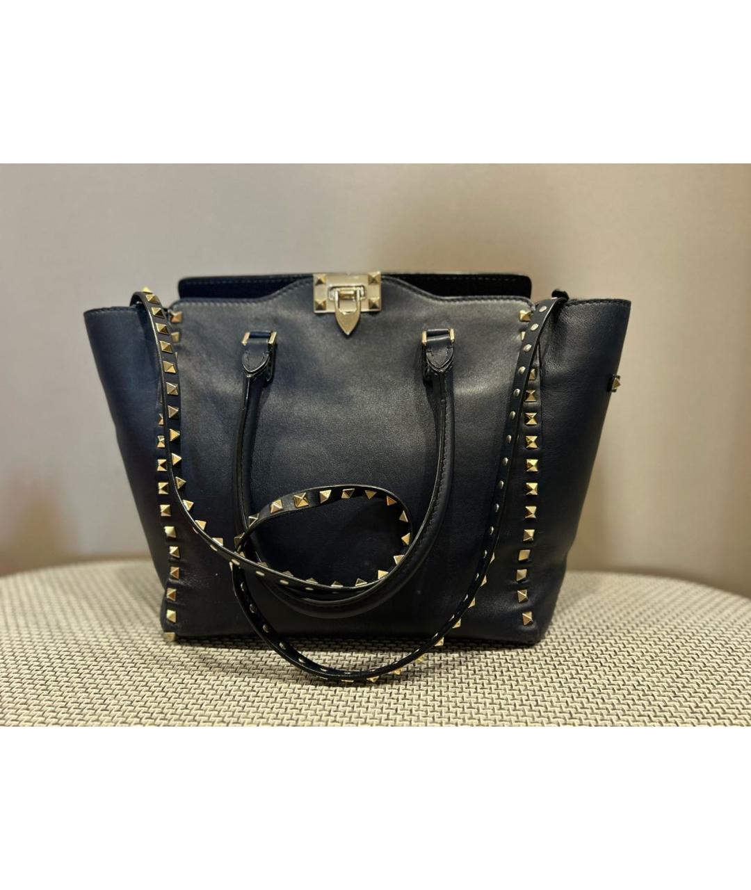 VALENTINO Темно-синяя кожаная сумка тоут, фото 9