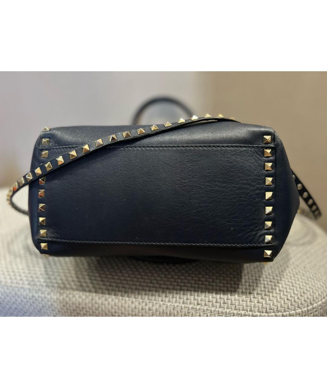 VALENTINO Темно-синяя кожаная сумка тоут, фото 8