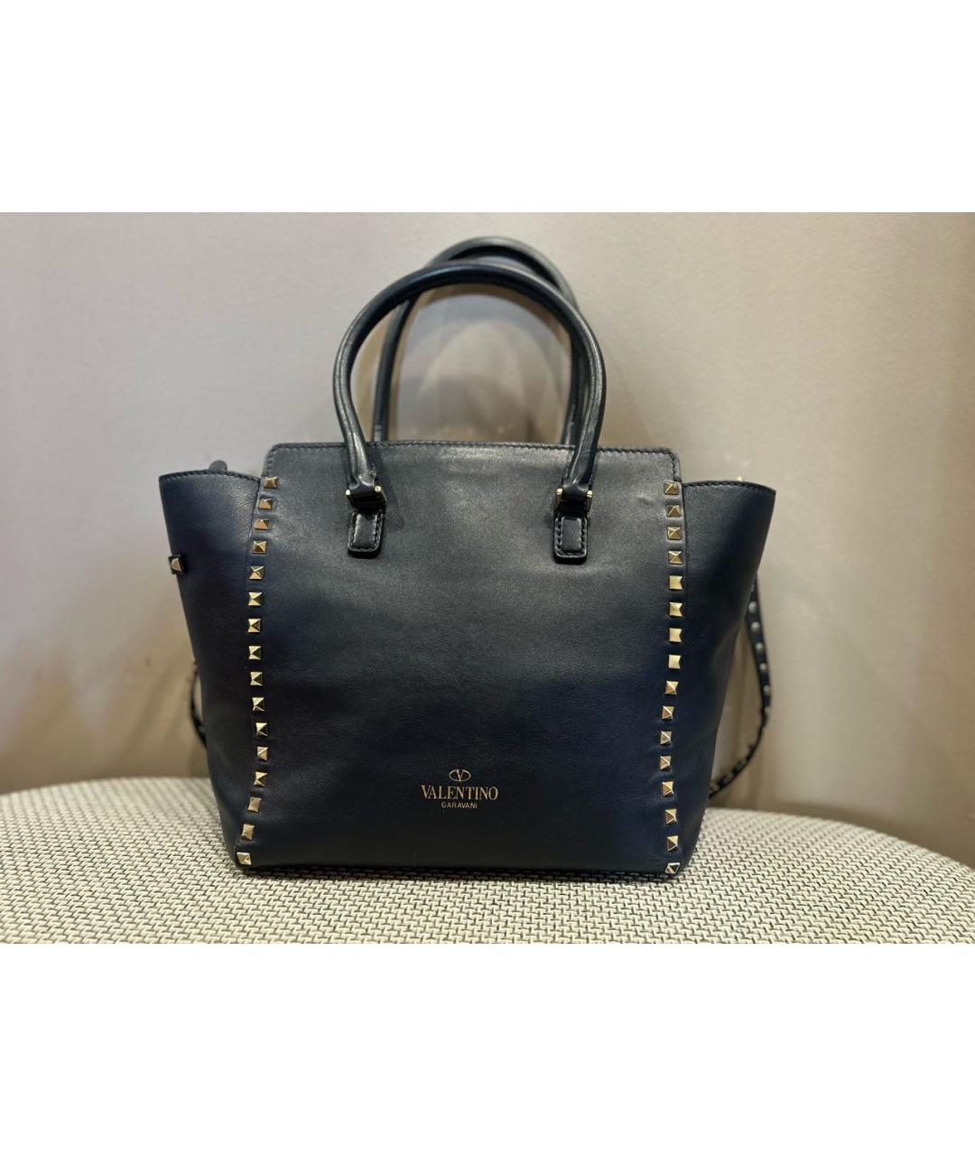 VALENTINO Темно-синяя кожаная сумка тоут, фото 3