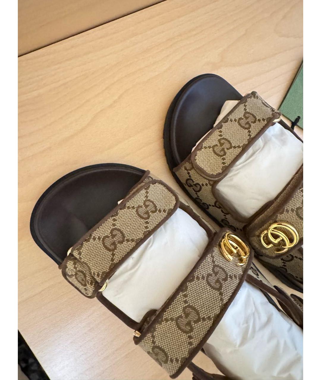 GUCCI Коричневые текстильные сандалии, фото 3