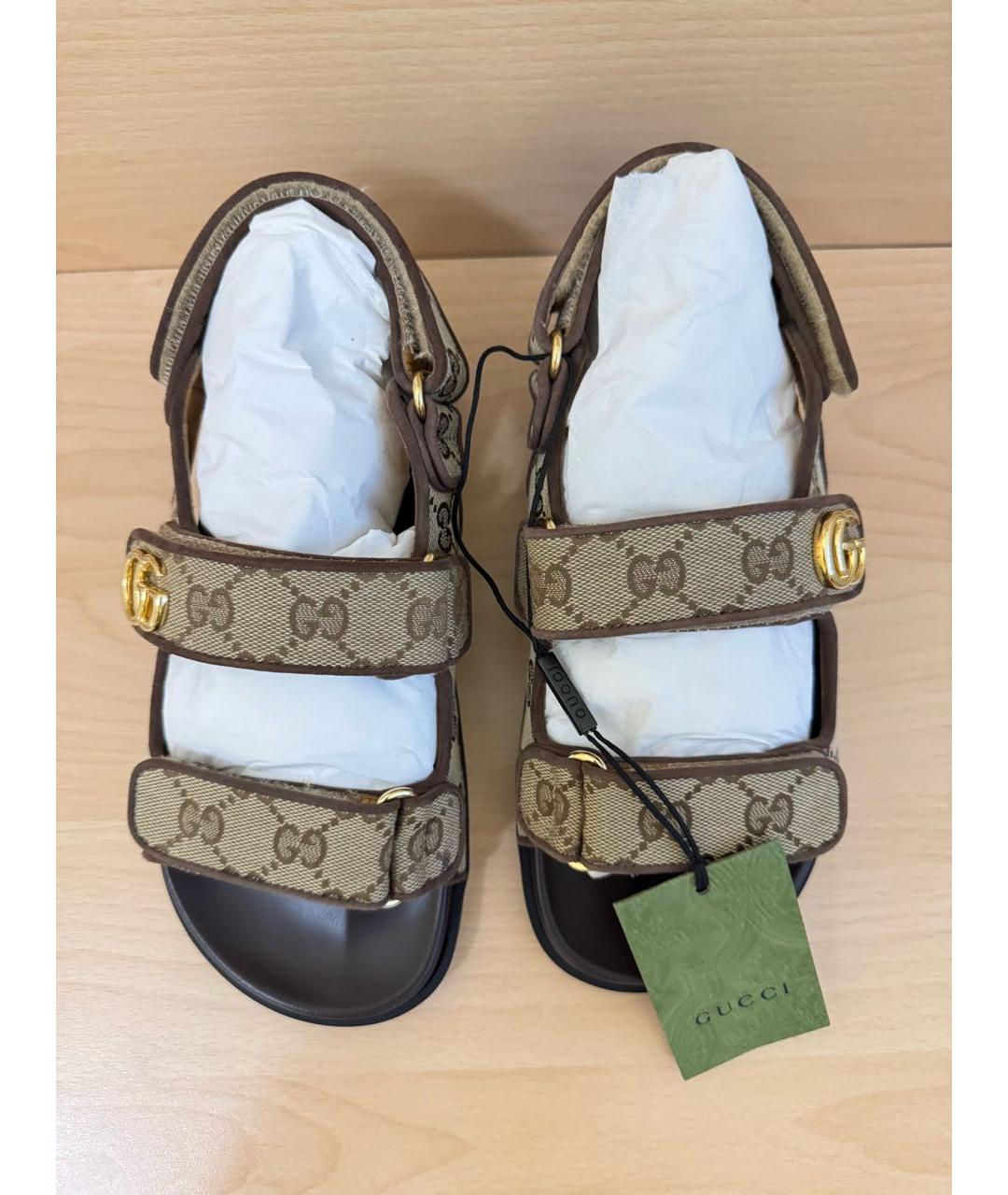 GUCCI Коричневые текстильные сандалии, фото 2