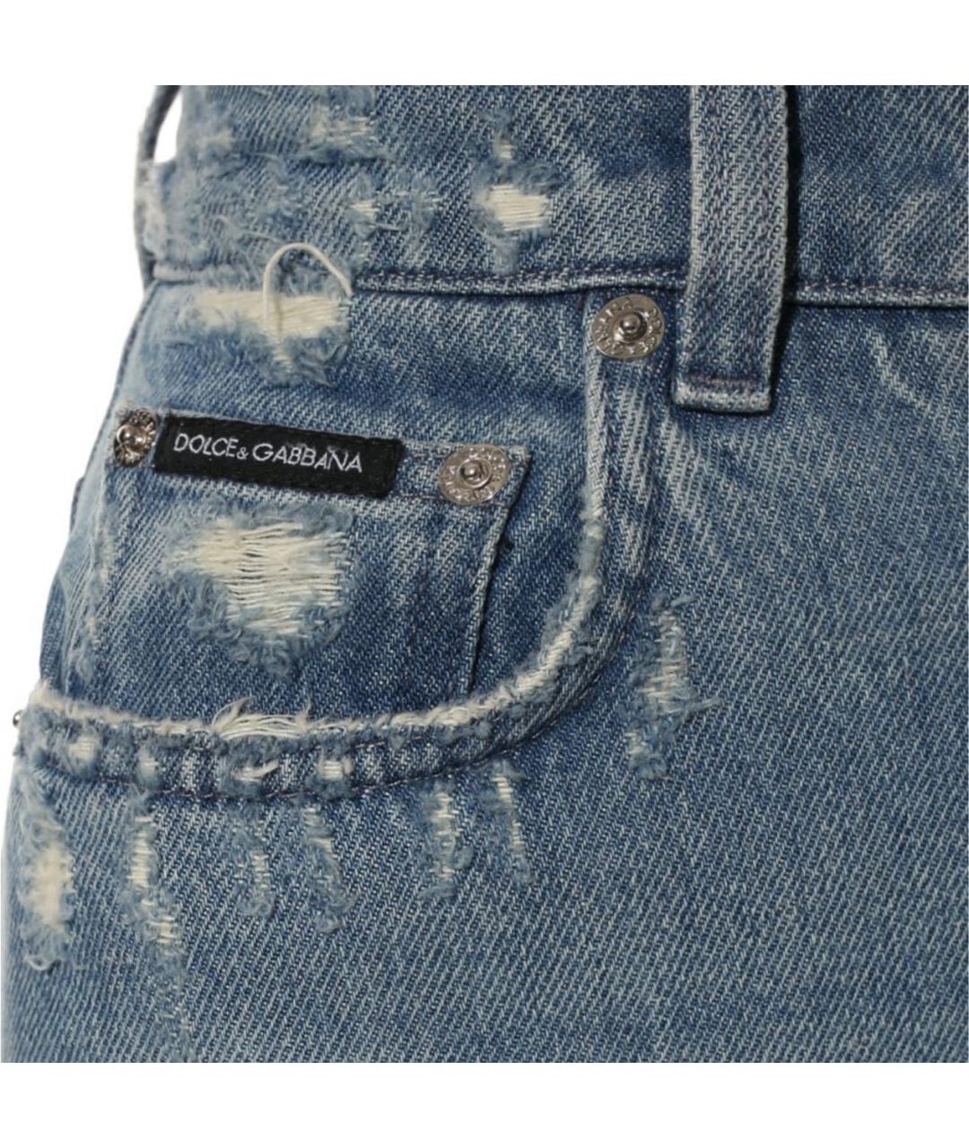 DOLCE&GABBANA Голубые хлопковые прямые джинсы, фото 5