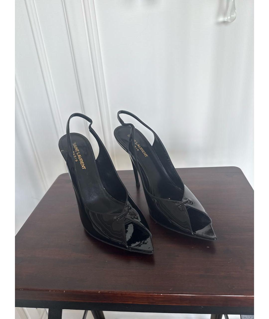 SAINT LAURENT Черные босоножки из лакированной кожи, фото 6