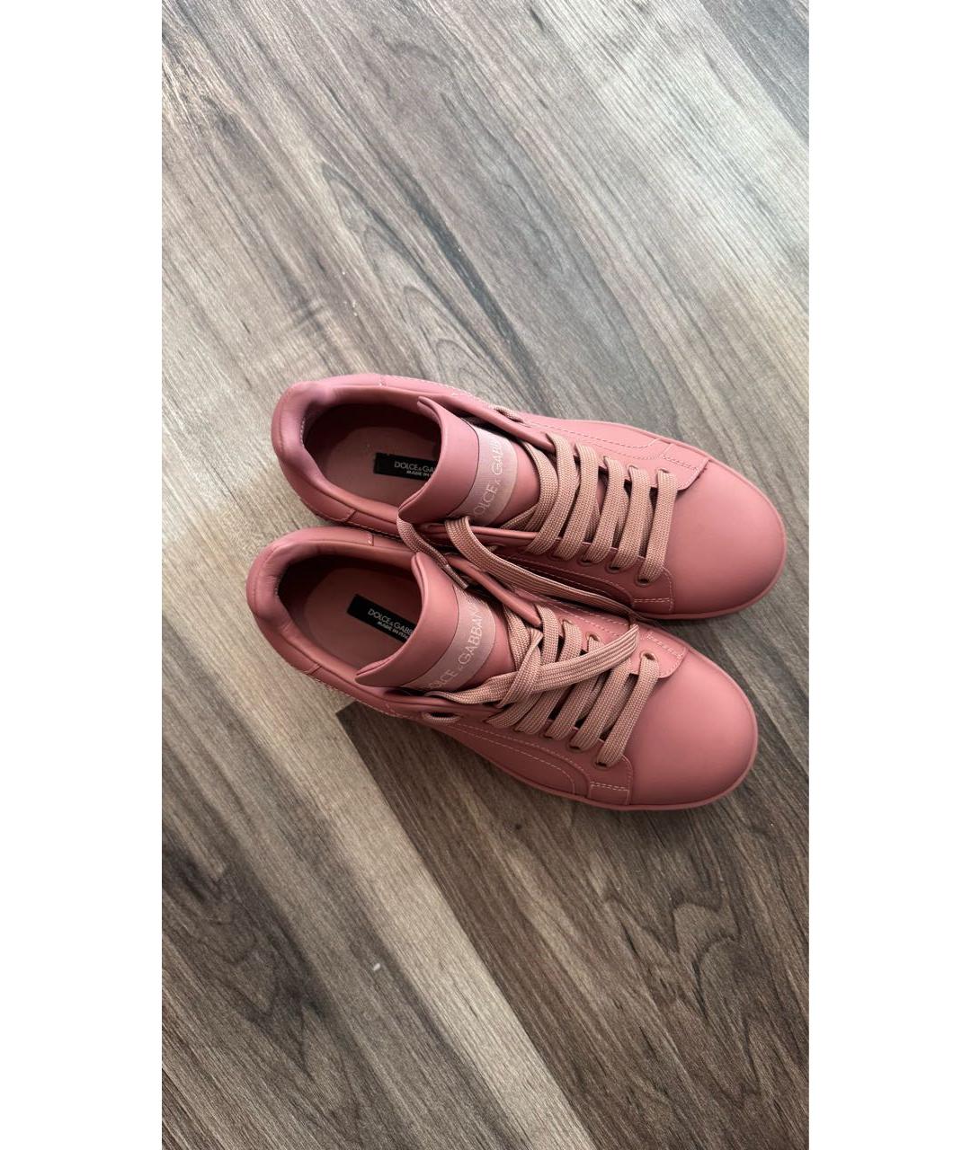 DOLCE&GABBANA Розовые кожаные кеды, фото 2