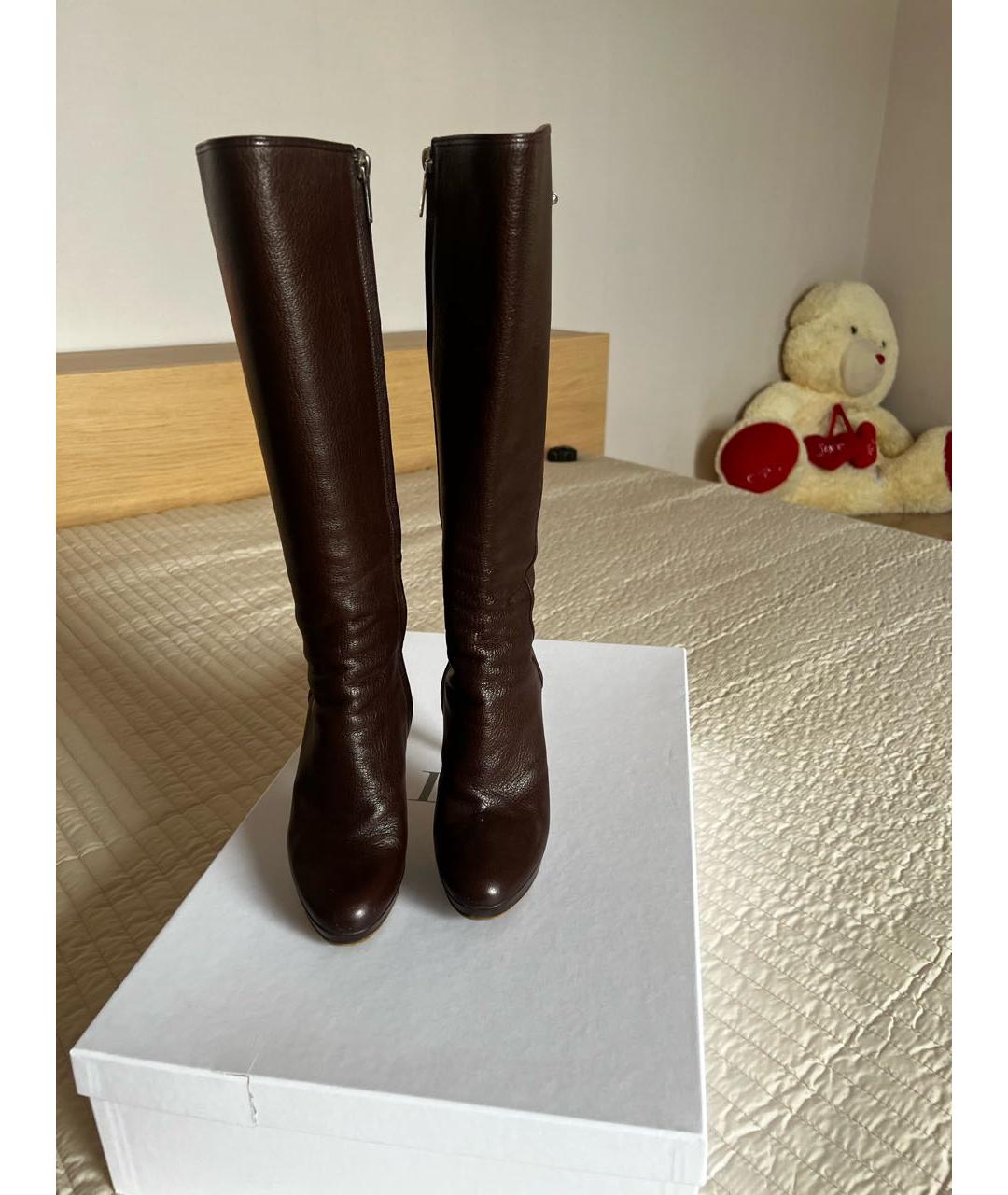 CHRISTIAN DIOR Коричневые кожаные сапоги, фото 2