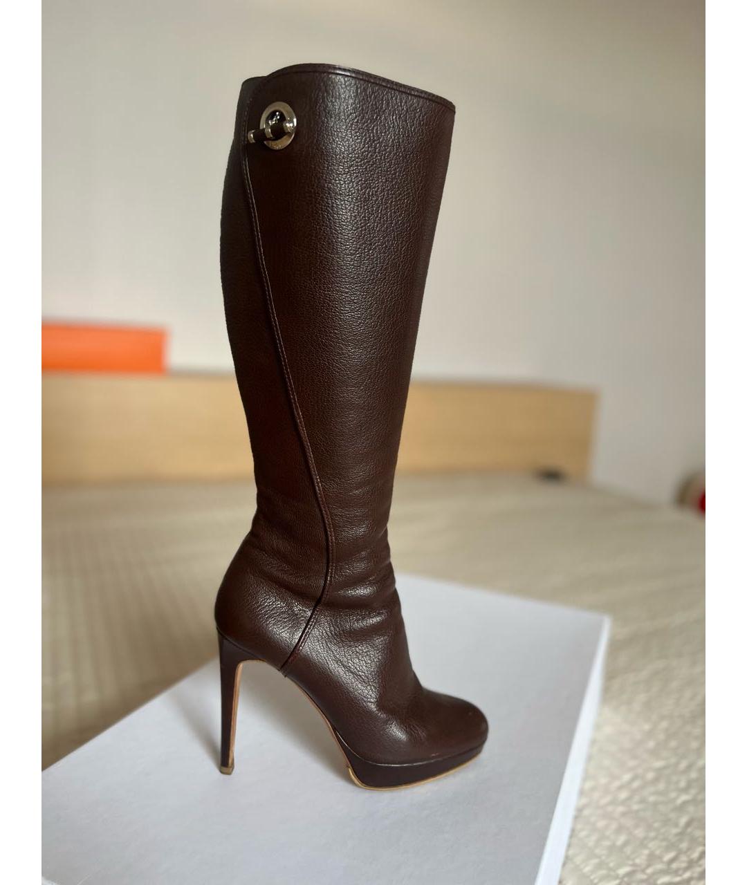 CHRISTIAN DIOR Коричневые кожаные сапоги, фото 9