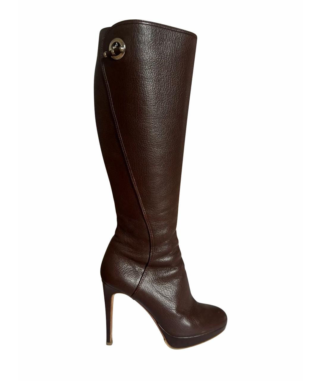 CHRISTIAN DIOR Коричневые кожаные сапоги, фото 1