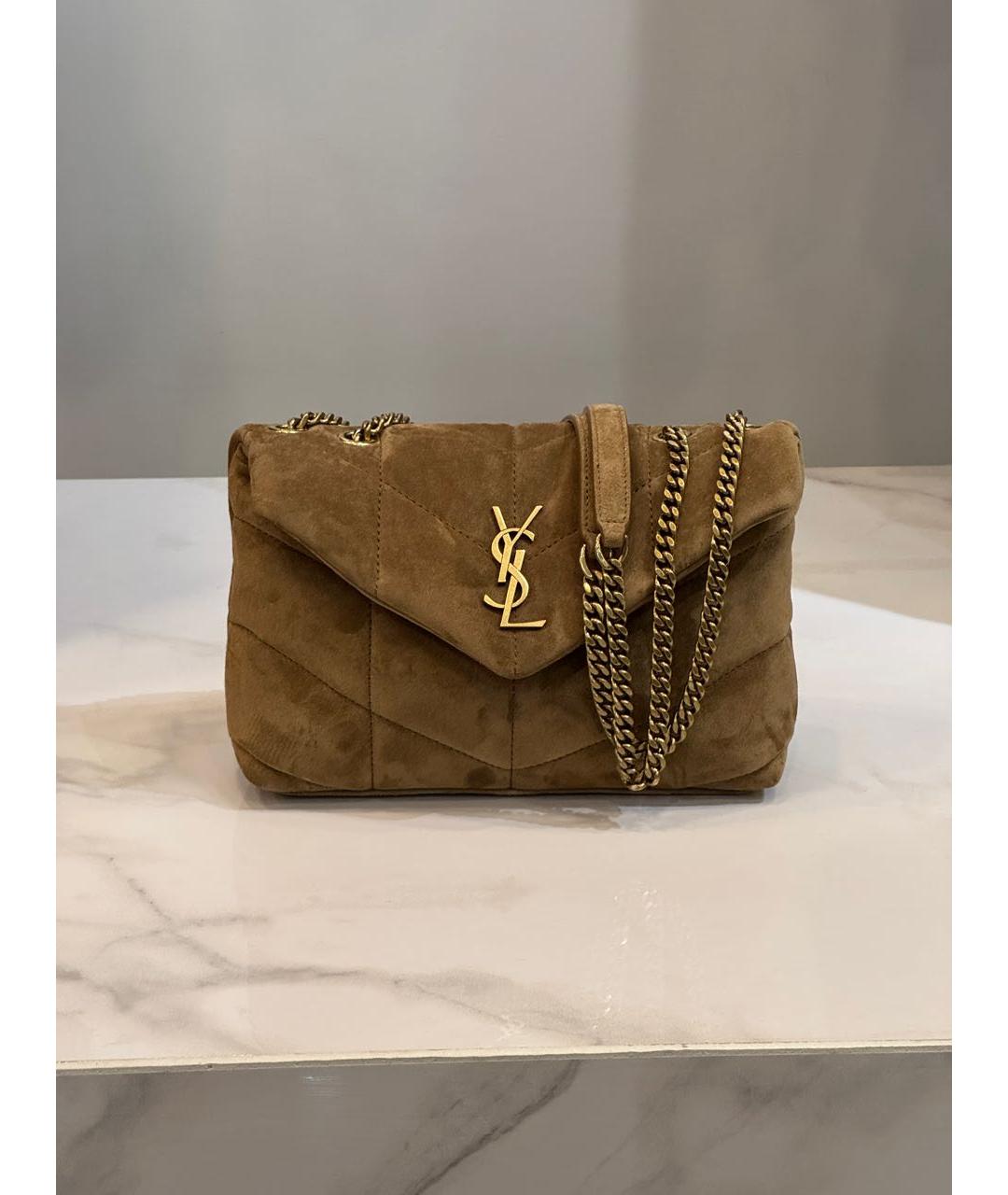 SAINT LAURENT Коричневая замшевая сумка через плечо, фото 2
