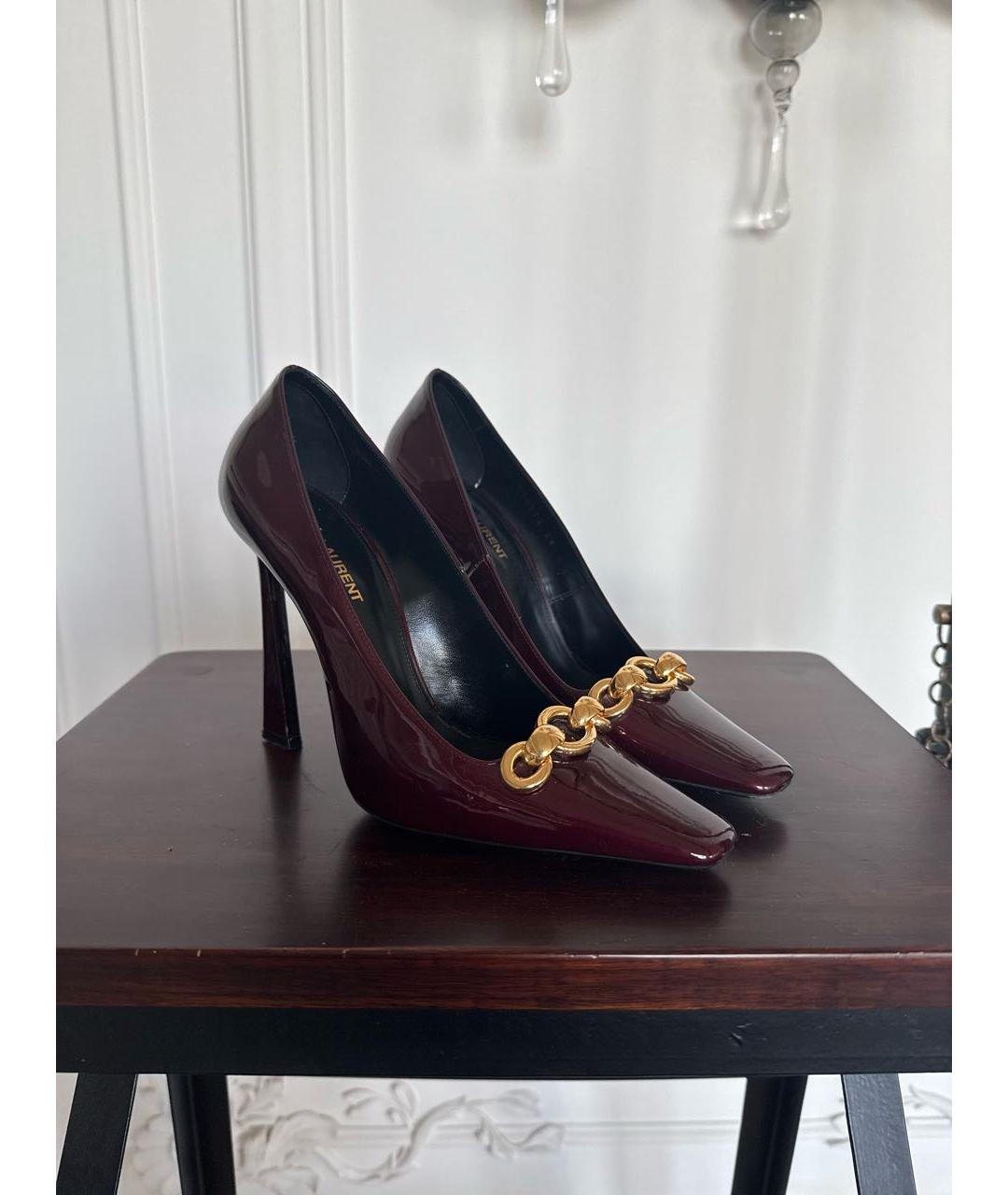 SAINT LAURENT Бордовые туфли из лакированной кожи, фото 2