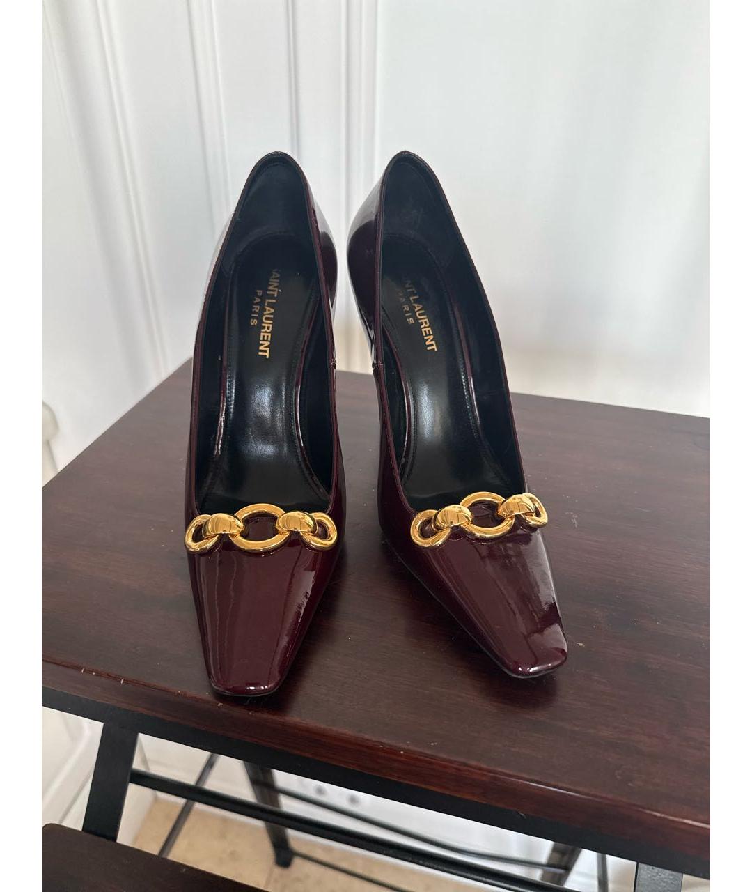 SAINT LAURENT Бордовые туфли из лакированной кожи, фото 6
