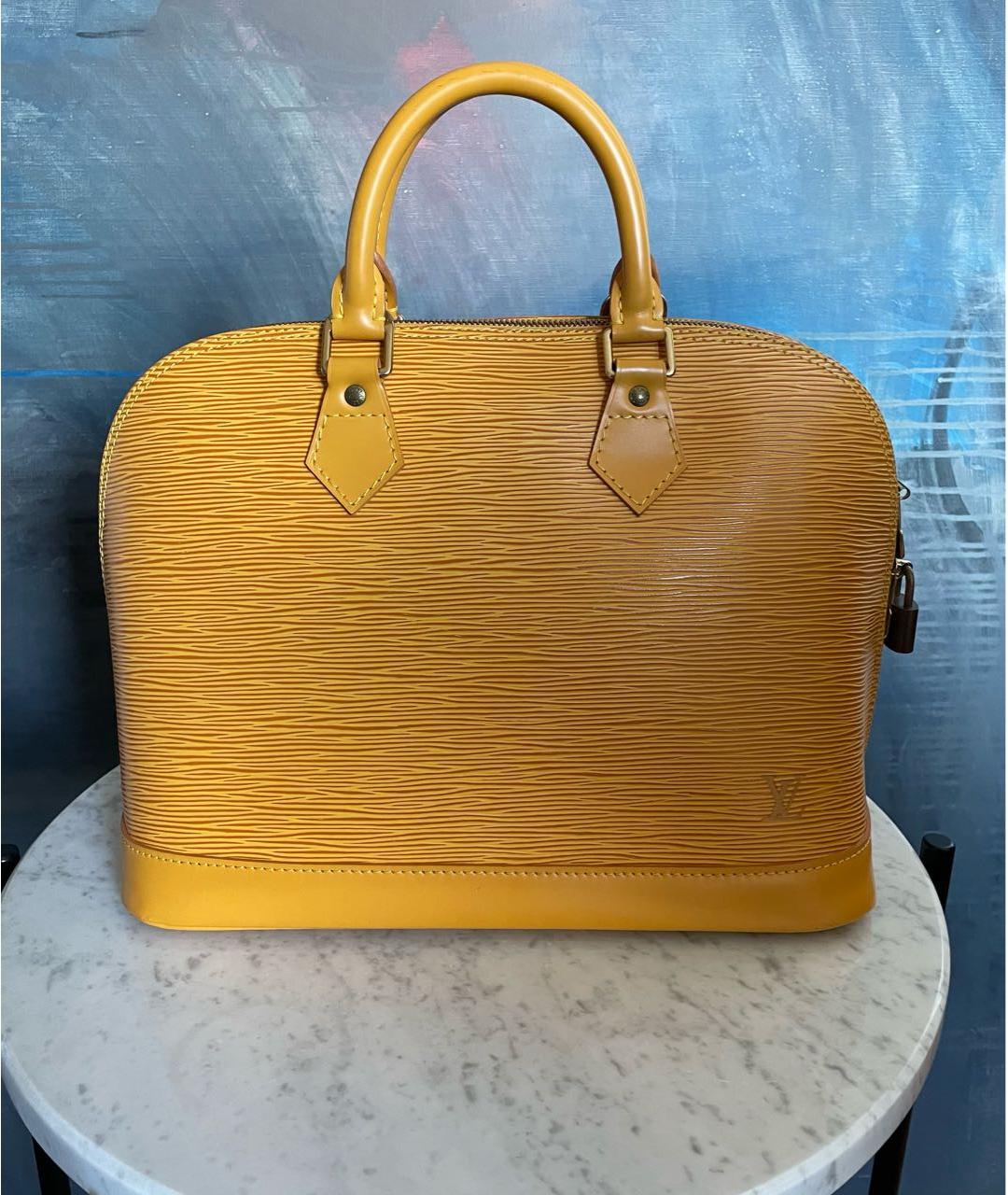 LOUIS VUITTON Желтая кожаная сумка с короткими ручками, фото 7