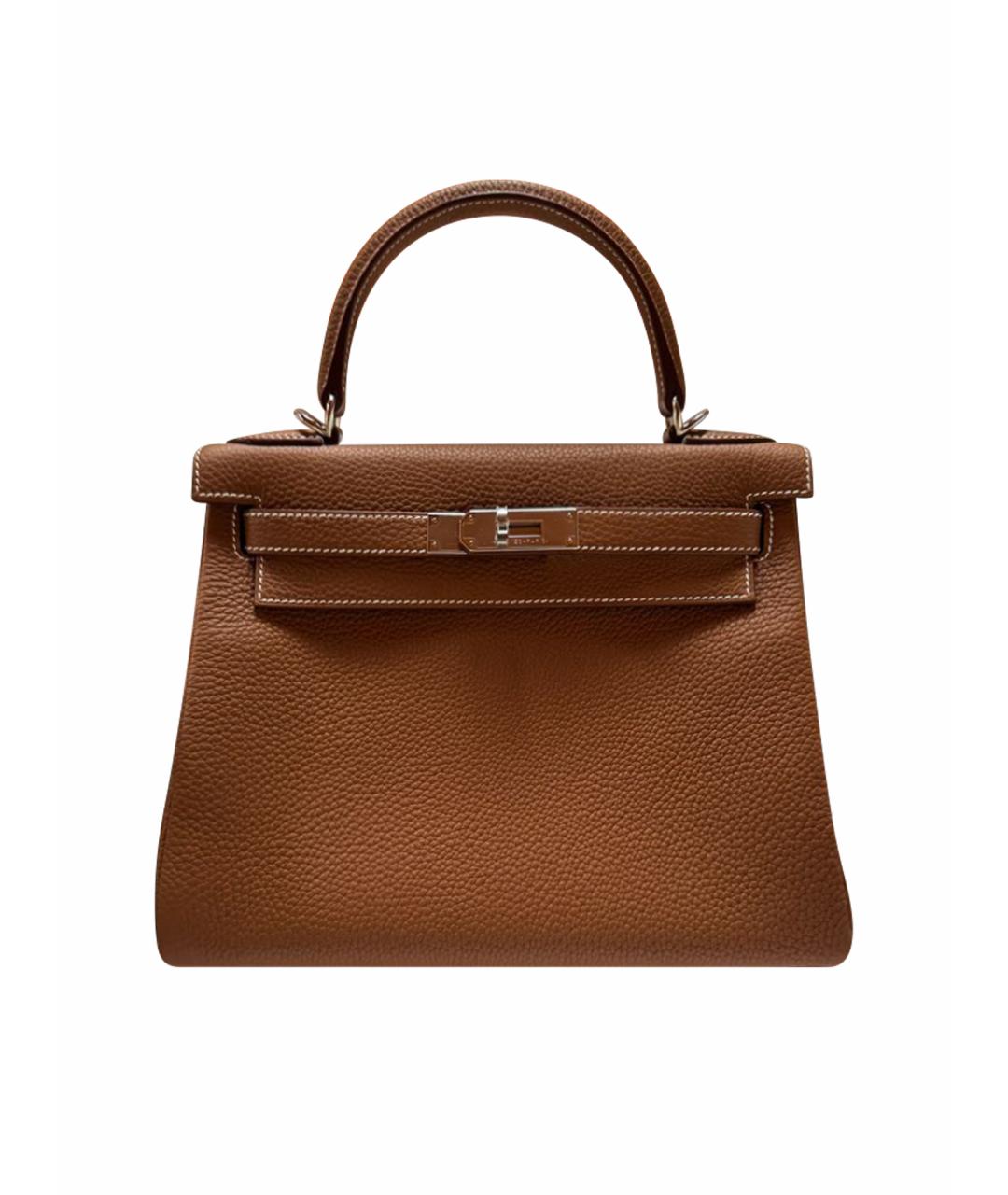 HERMES Коричневая кожаная сумка с короткими ручками, фото 1