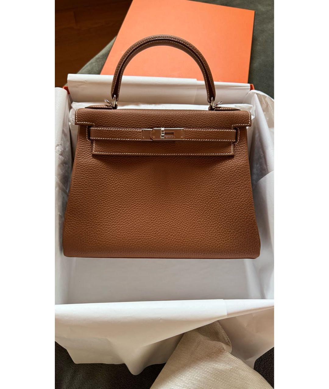 HERMES Коричневая кожаная сумка с короткими ручками, фото 5