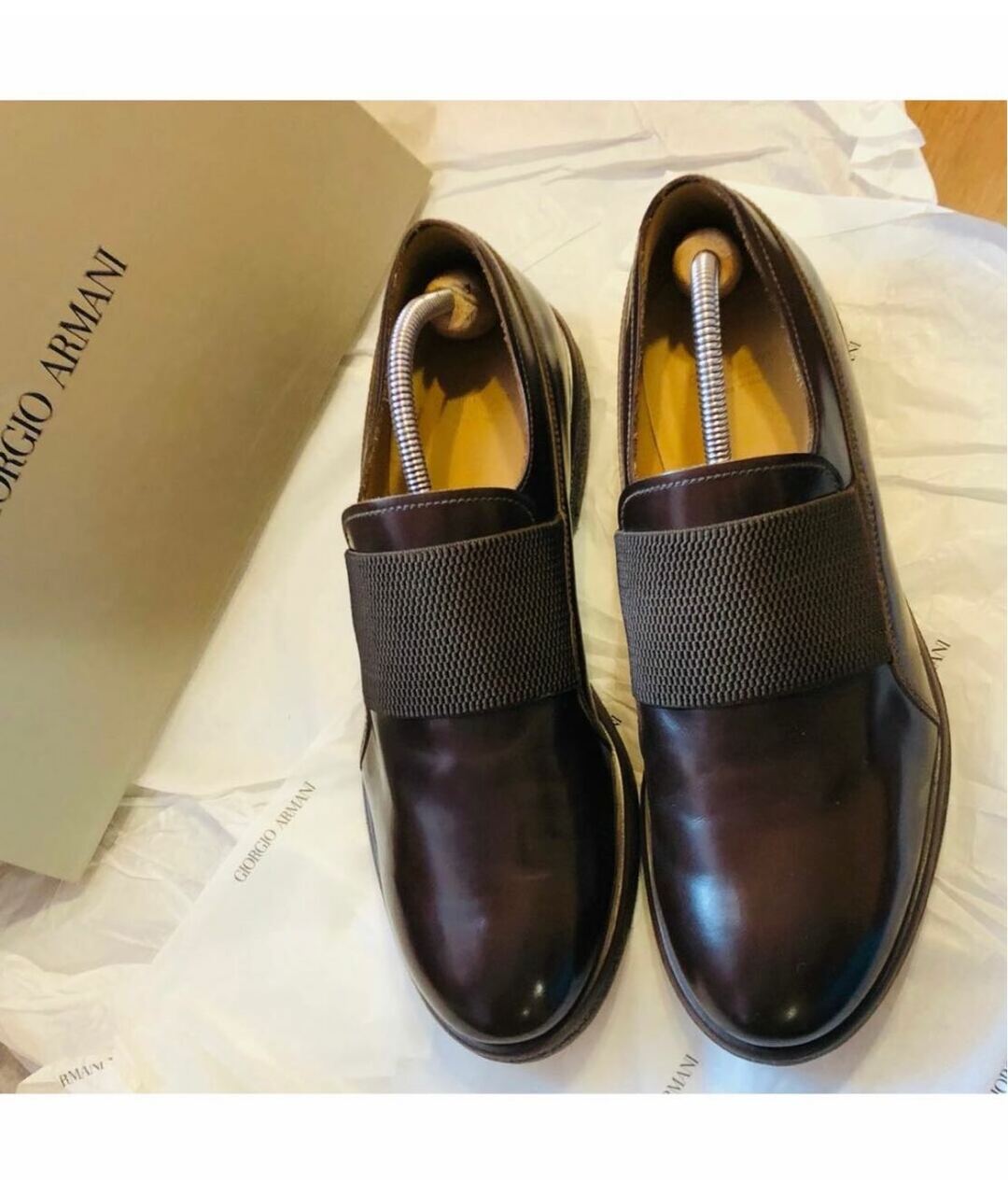 GIORGIO ARMANI Коричневые кожаные низкие ботинки, фото 2