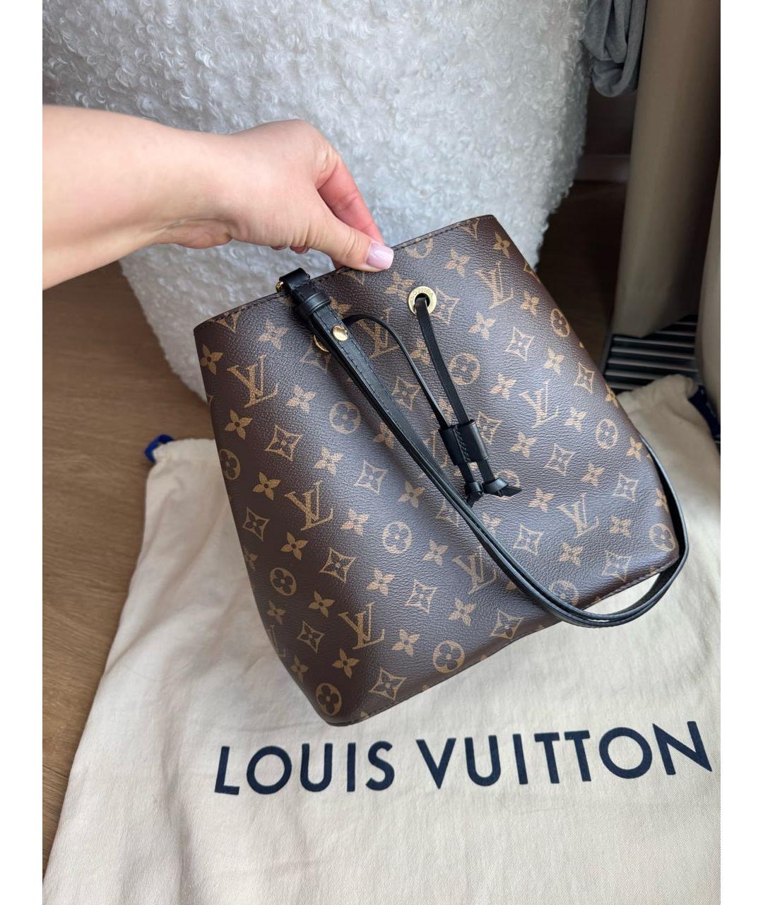 LOUIS VUITTON Коричневая кожаная сумка тоут, фото 7