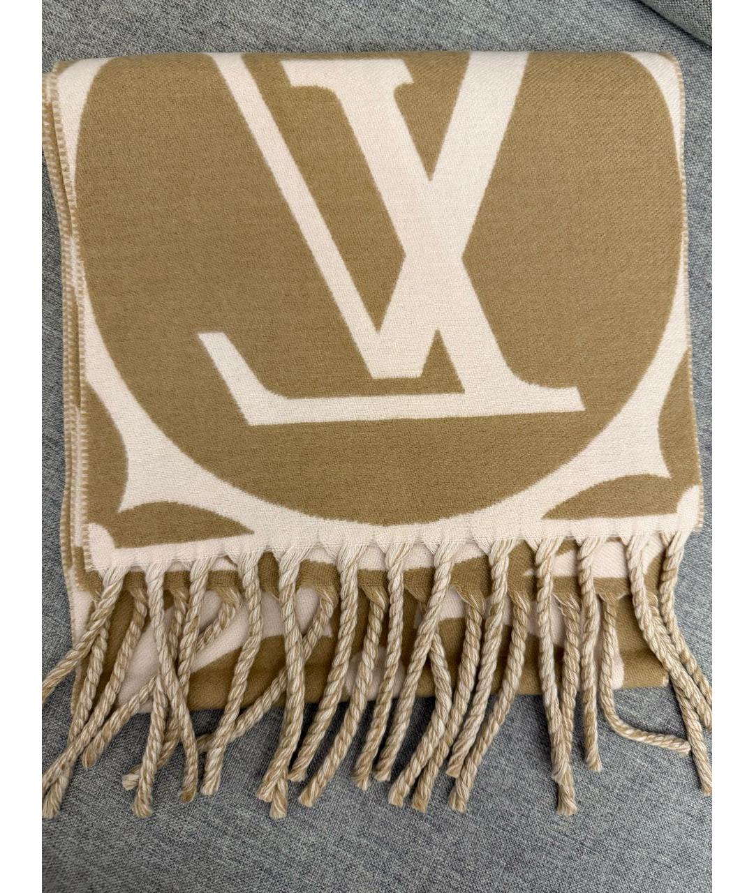 LOUIS VUITTON Бежевый шерстяной шарф, фото 6