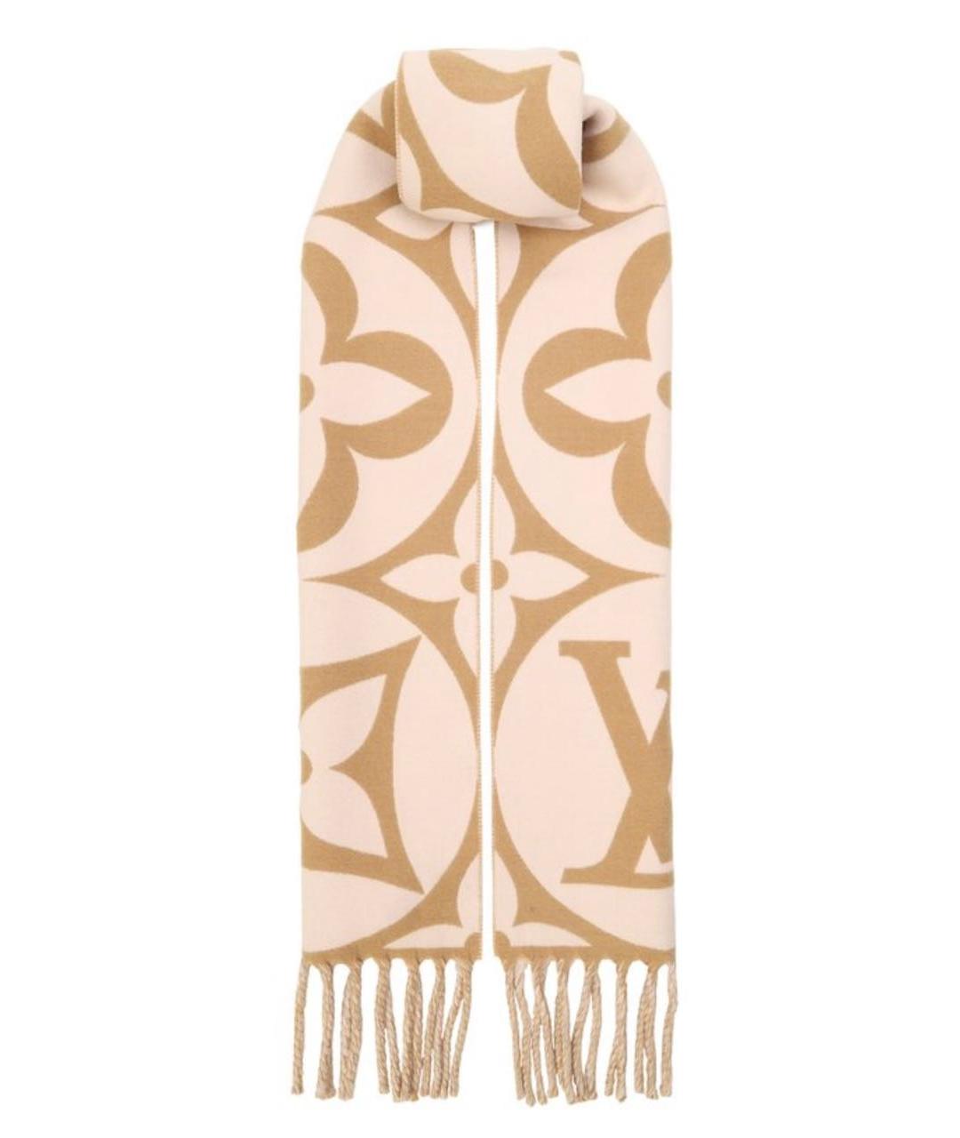 LOUIS VUITTON Бежевый шерстяной шарф, фото 7