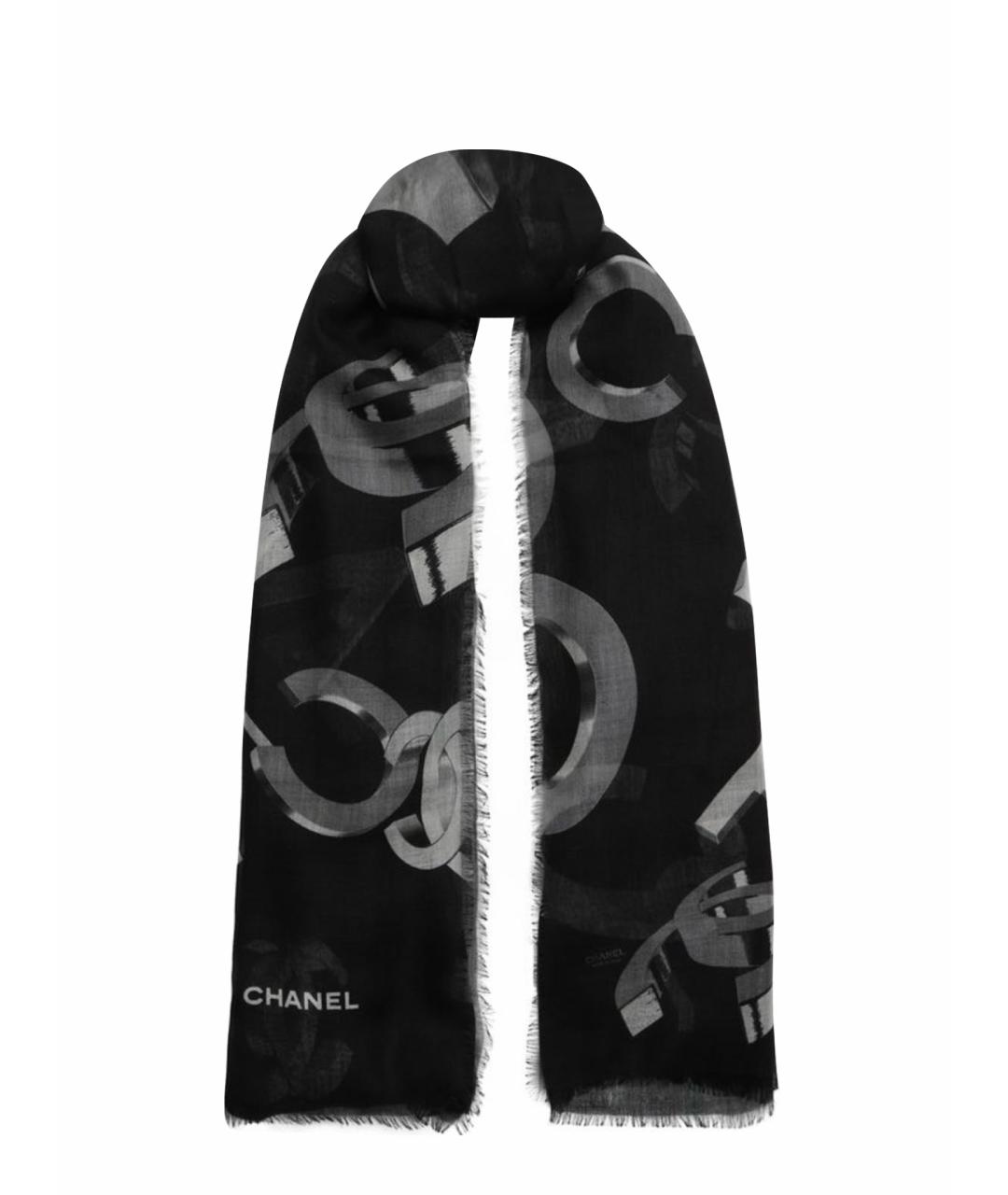 CHANEL Черный кашемировый шарф, фото 1