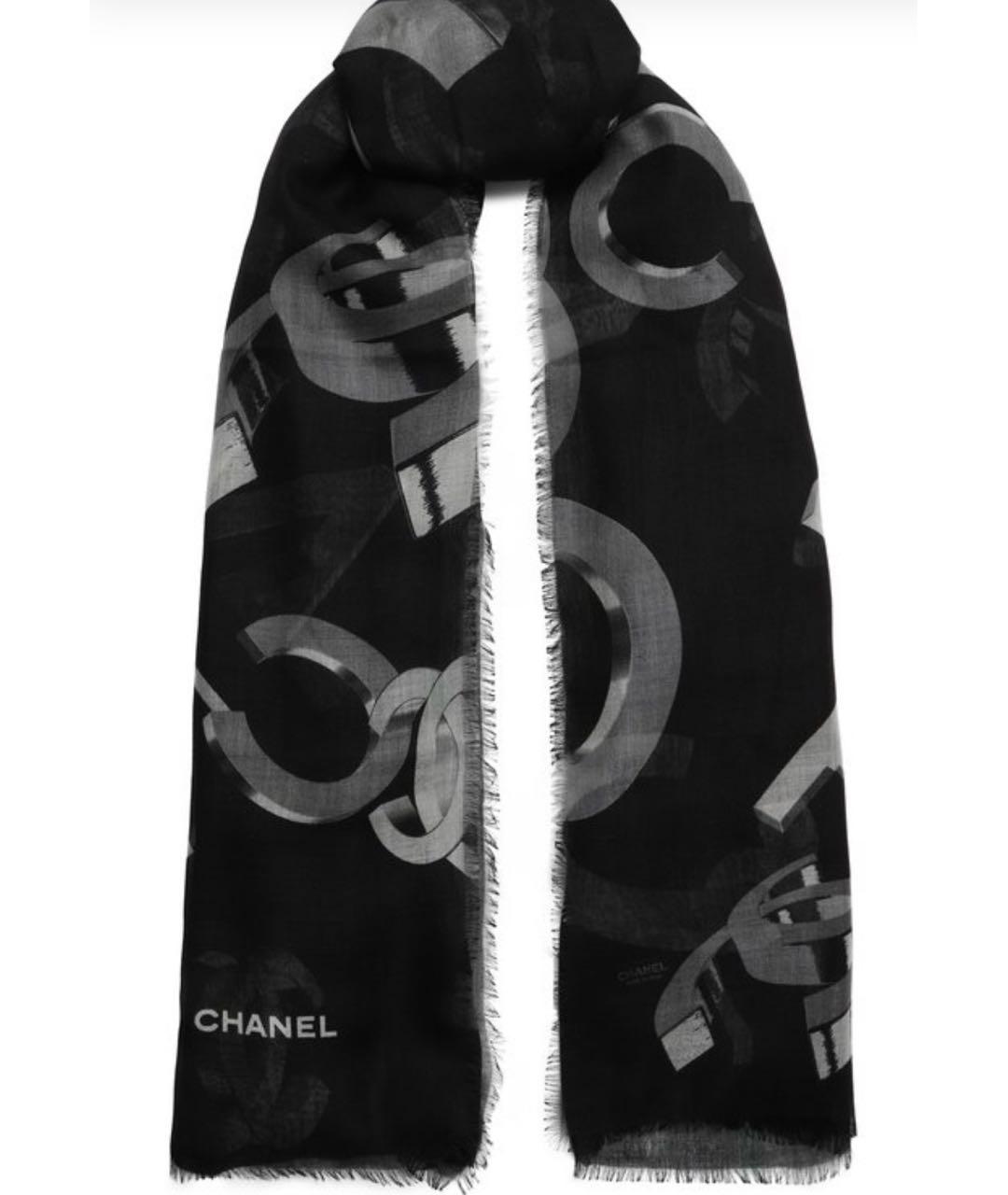 CHANEL Черный кашемировый шарф, фото 8