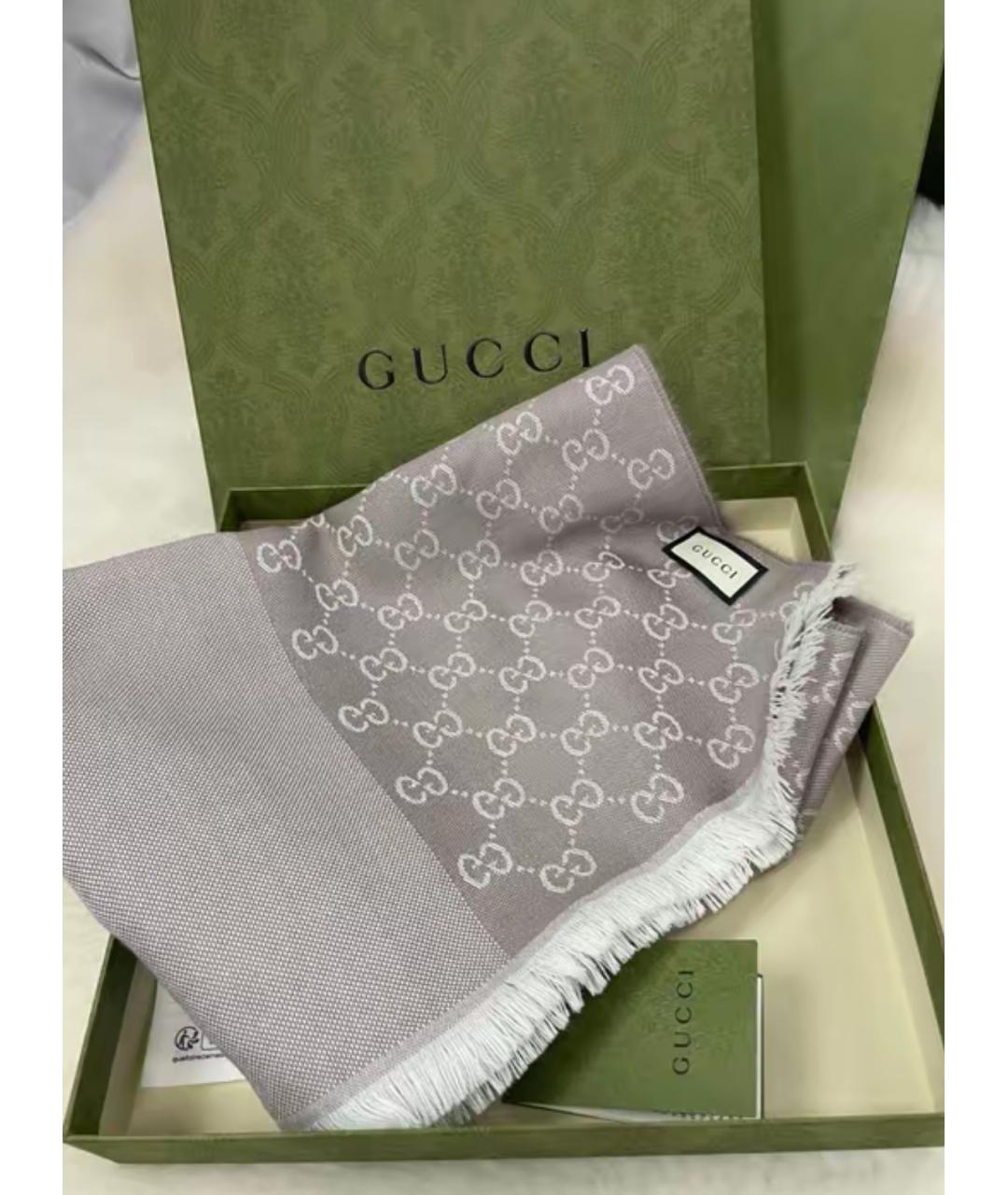 GUCCI Серый шерстяной шарф, фото 2