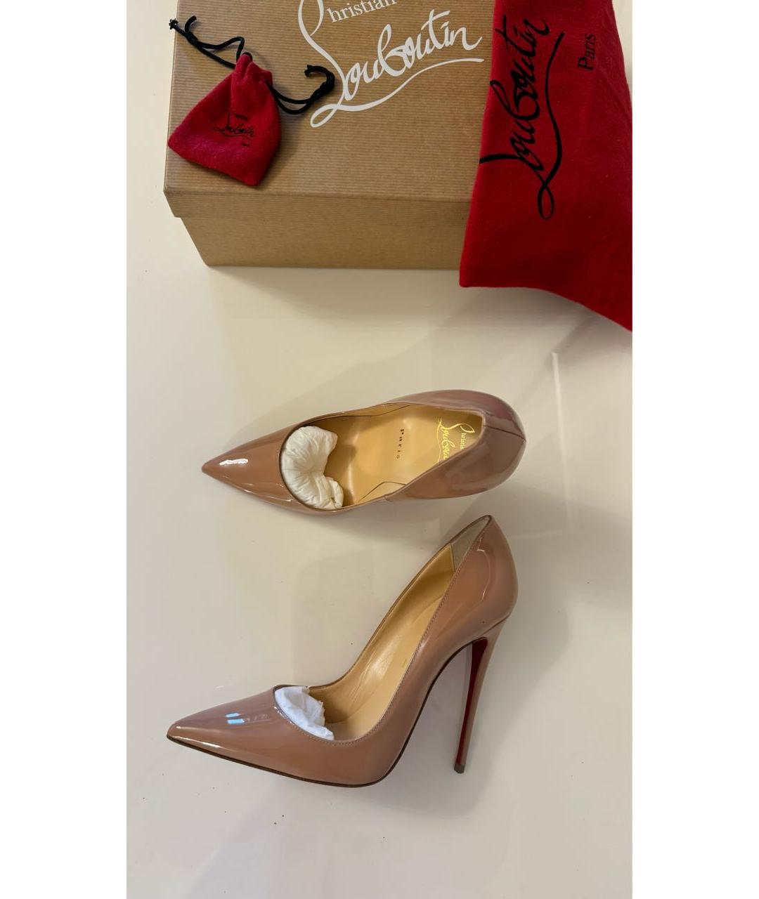 CHRISTIAN LOUBOUTIN Бежевые кожаные туфли, фото 3