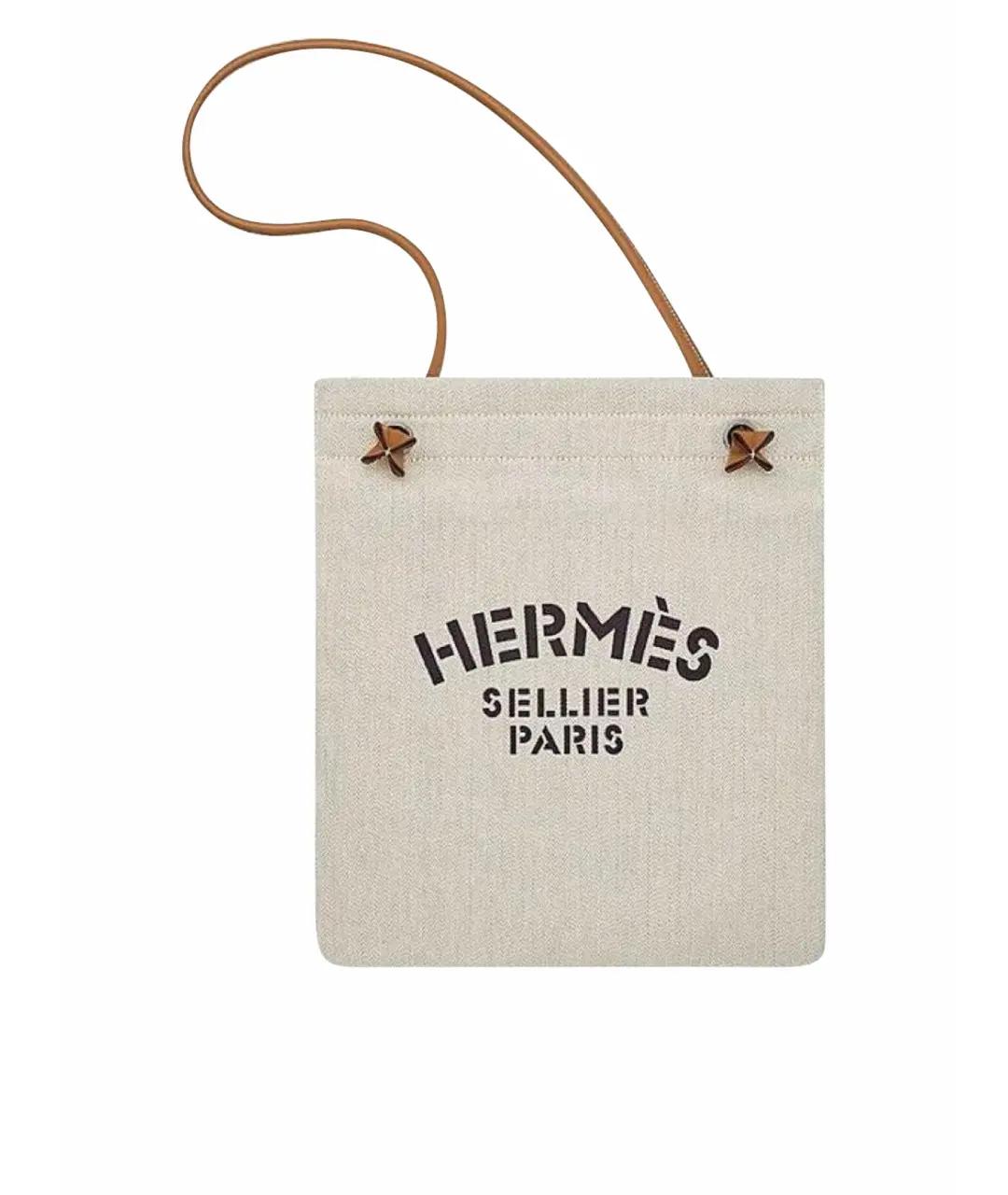 HERMES Бежевая тканевая сумка через плечо, фото 1