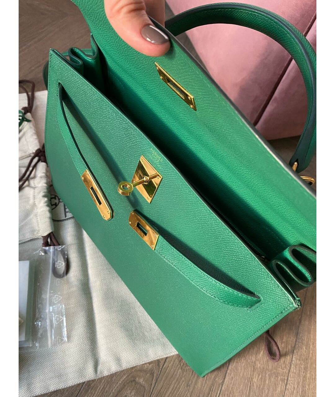 HERMES PRE-OWNED Зеленая кожаная сумка тоут, фото 4