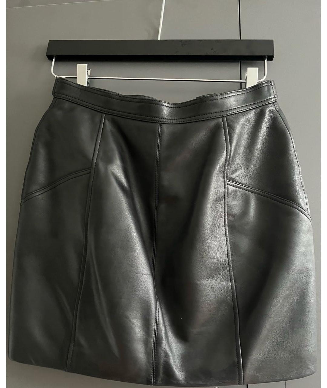 SAINT LAURENT Черная кожаная юбка мини, фото 7