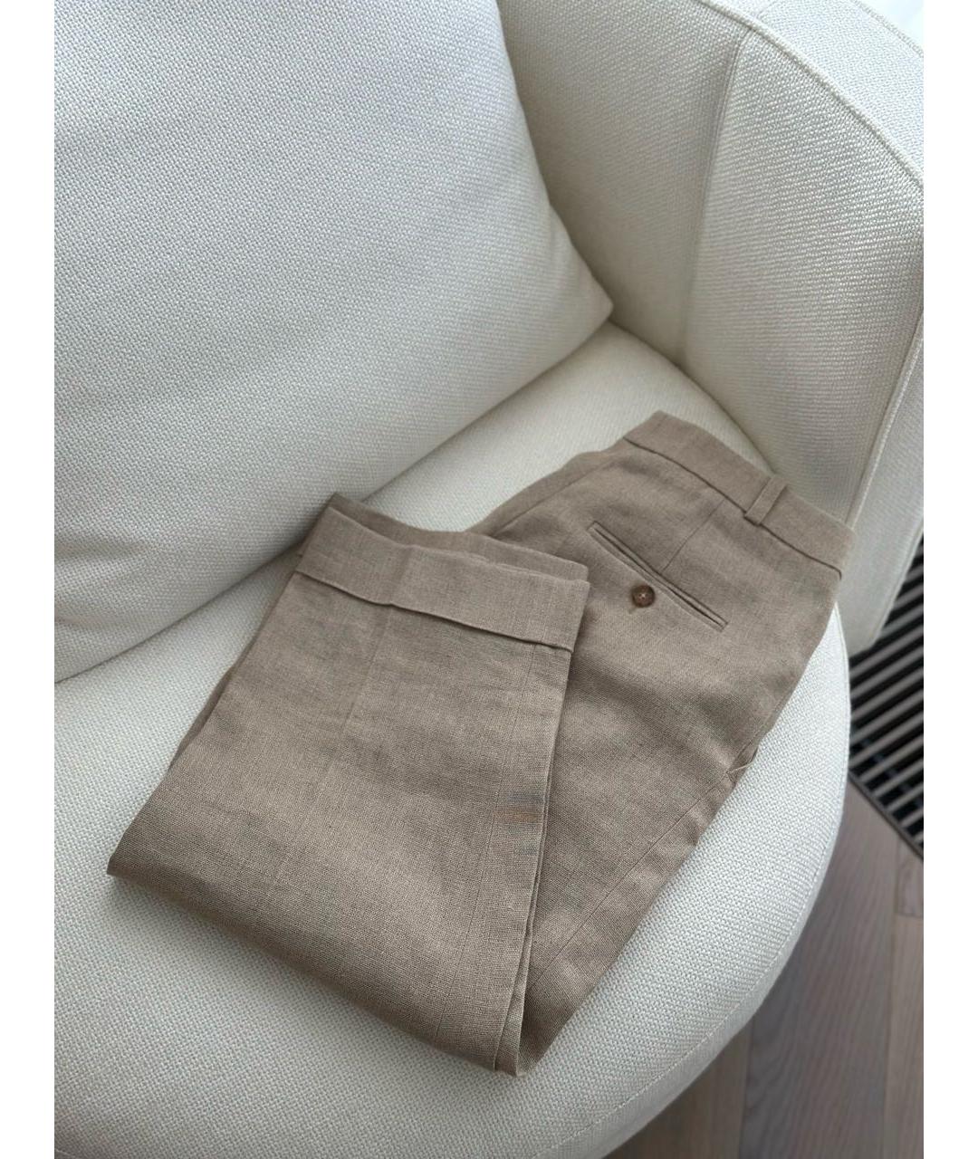 MICHAEL KORS Бежевые льняные прямые брюки, фото 2