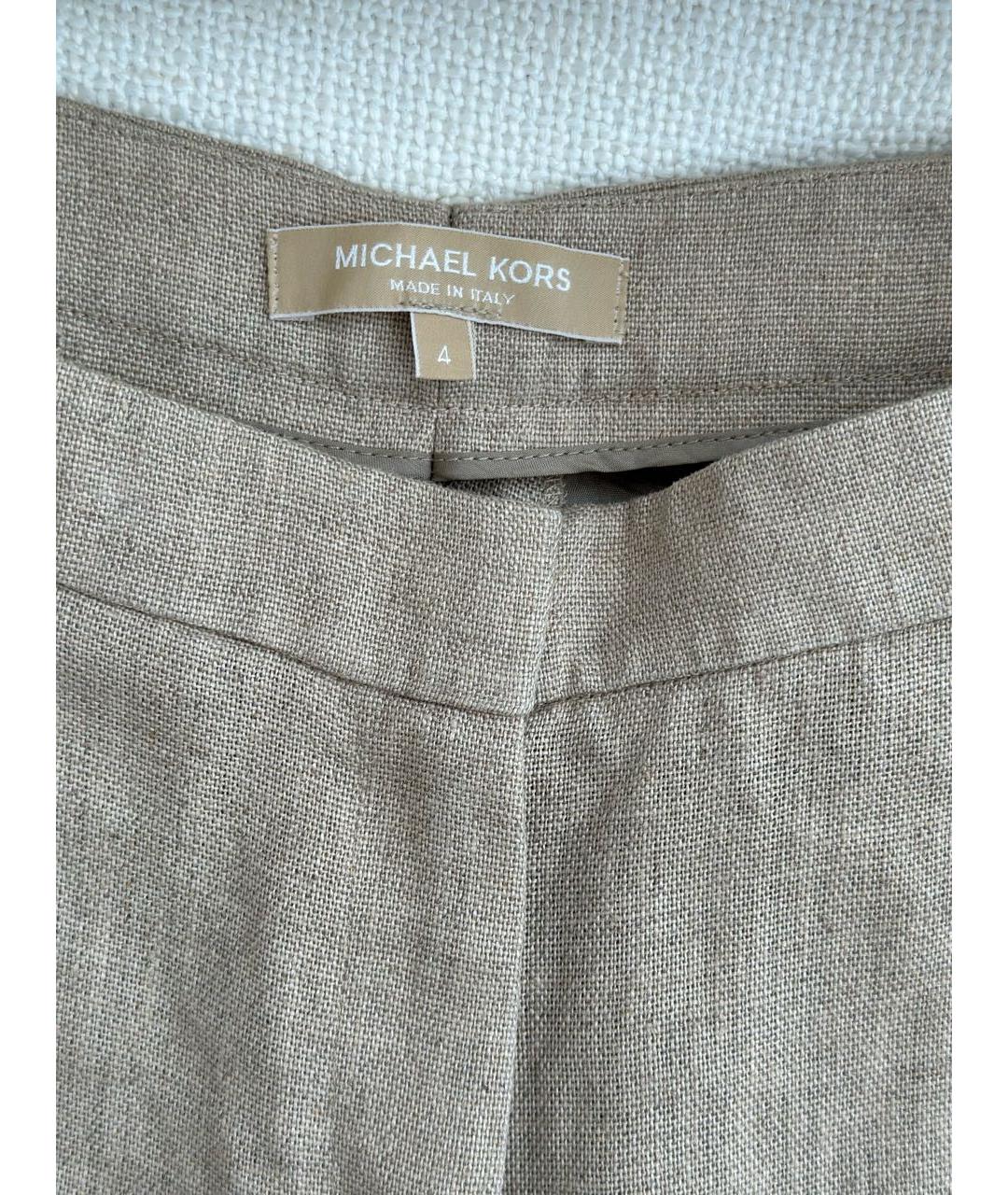 MICHAEL KORS Бежевые льняные прямые брюки, фото 3