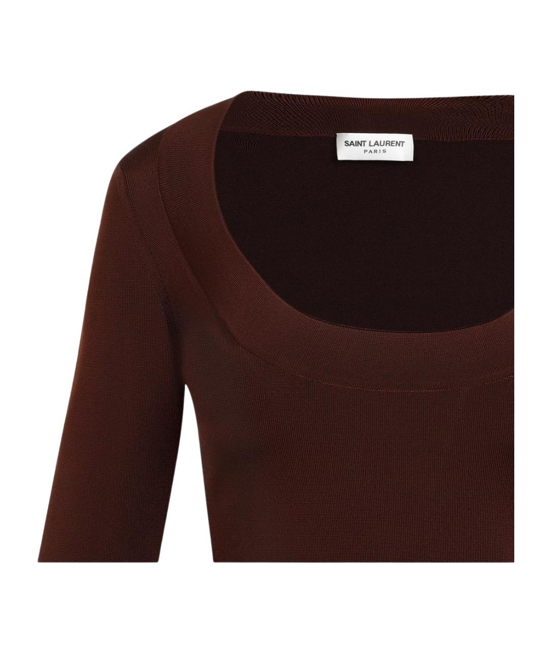SAINT LAURENT Коричневое вискозное повседневное платье, фото 3