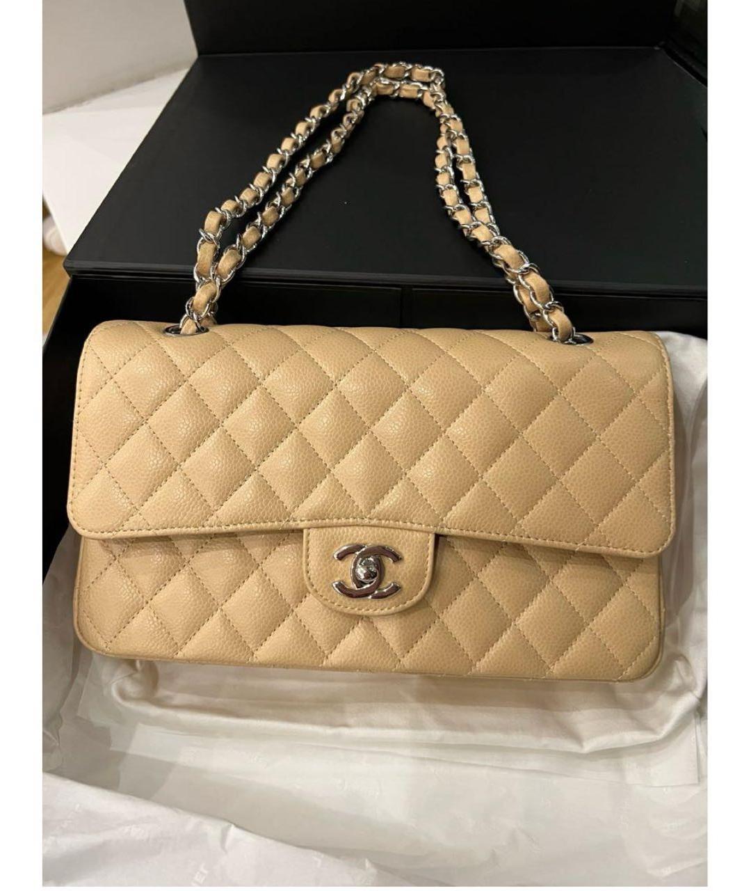CHANEL Бежевая кожаная сумка через плечо, фото 3
