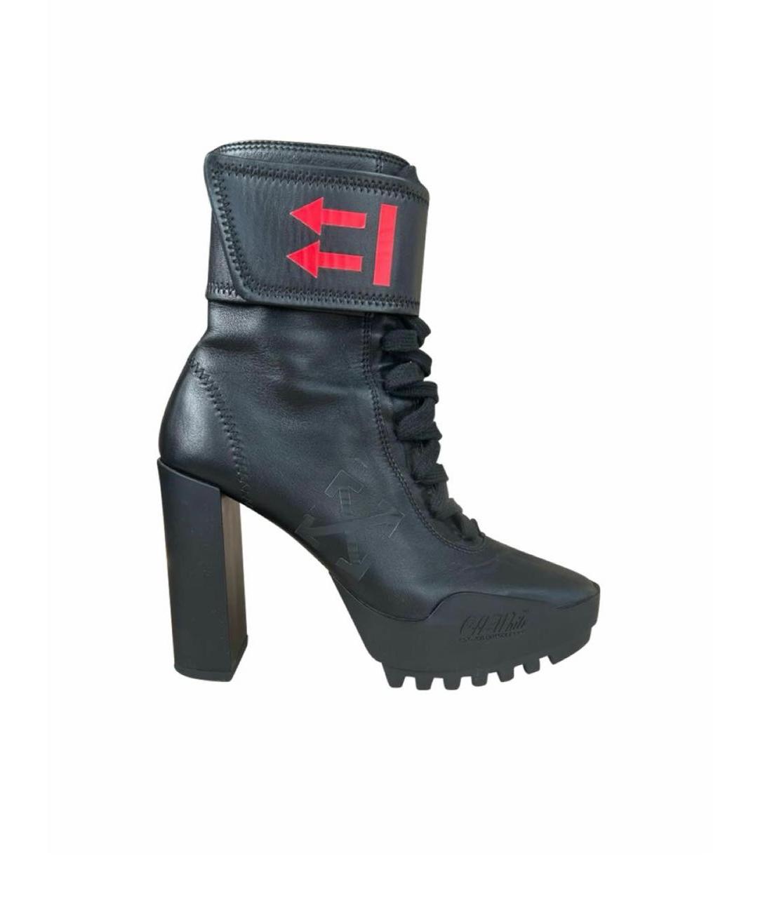 OFF-WHITE Черные кожаные ботинки, фото 1