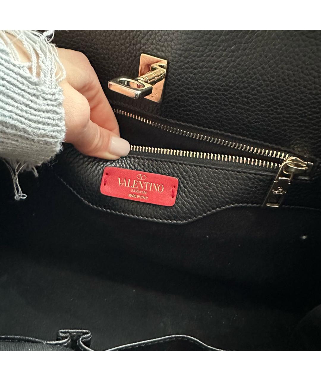 VALENTINO Черная кожаная сумка тоут, фото 4