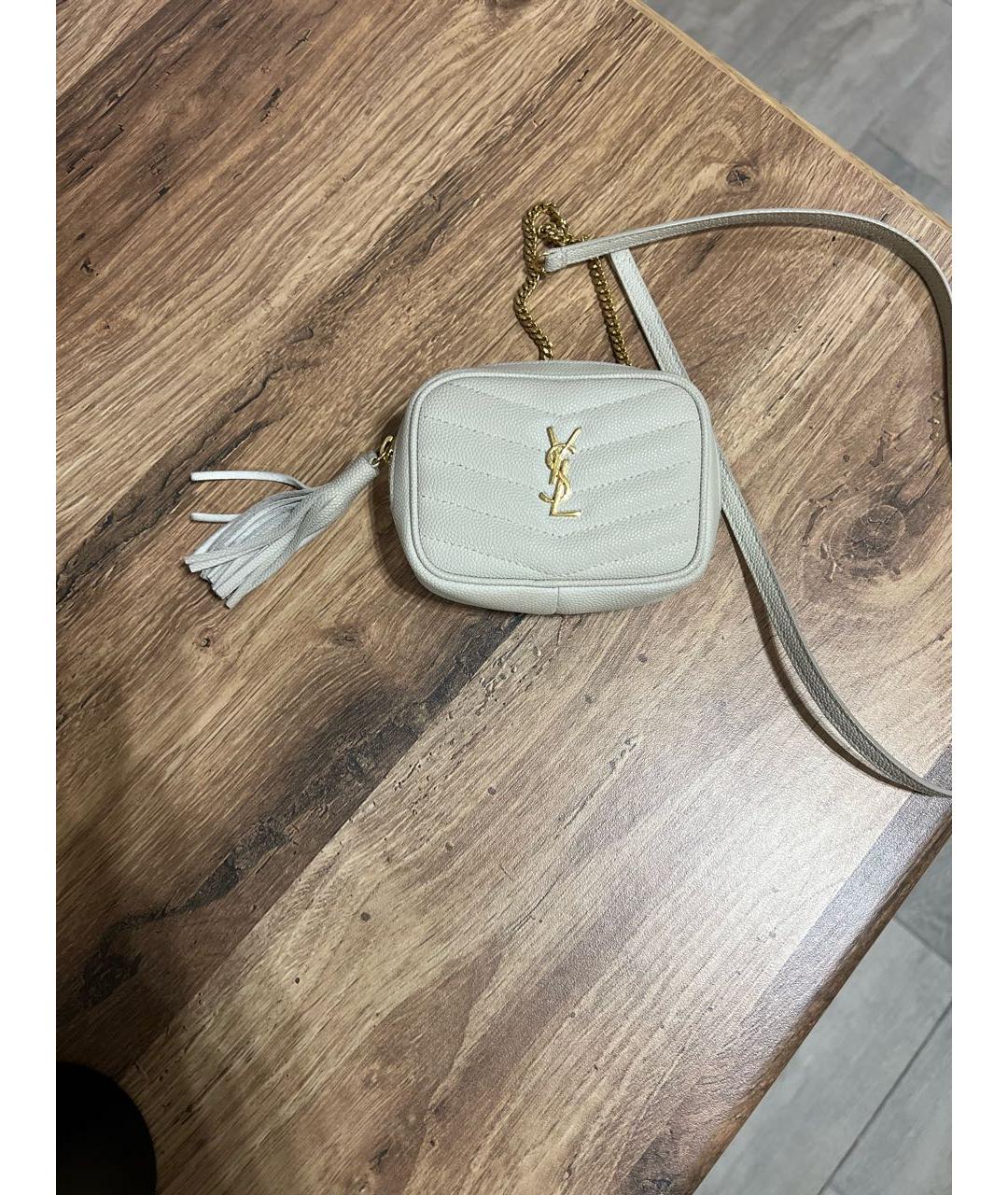 SAINT LAURENT Бежевая кожаная сумка через плечо, фото 5