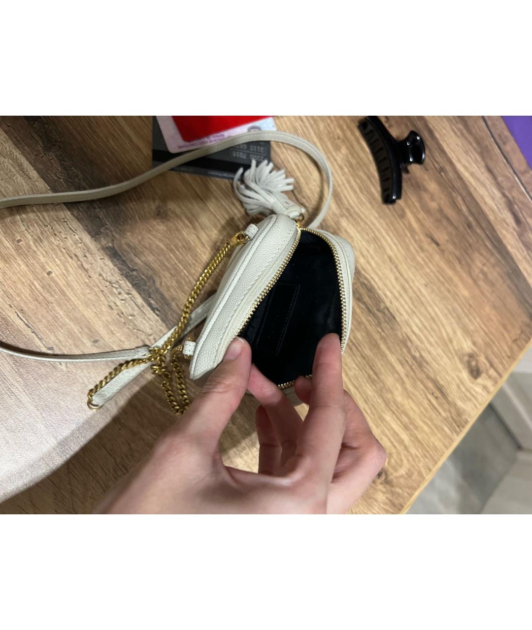 SAINT LAURENT Бежевая кожаная сумка через плечо, фото 4