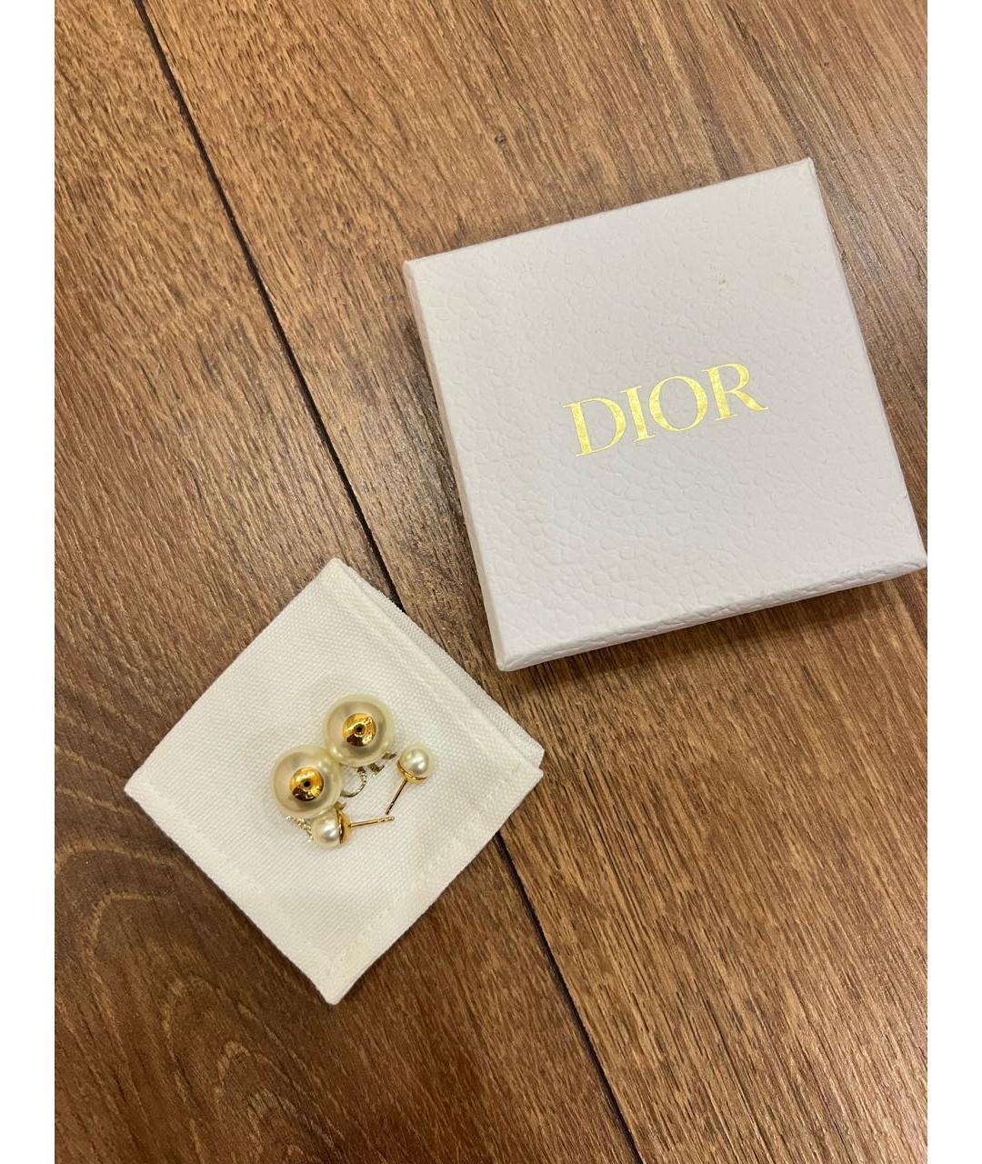 CHRISTIAN DIOR Бежевые металлические серьги, фото 4