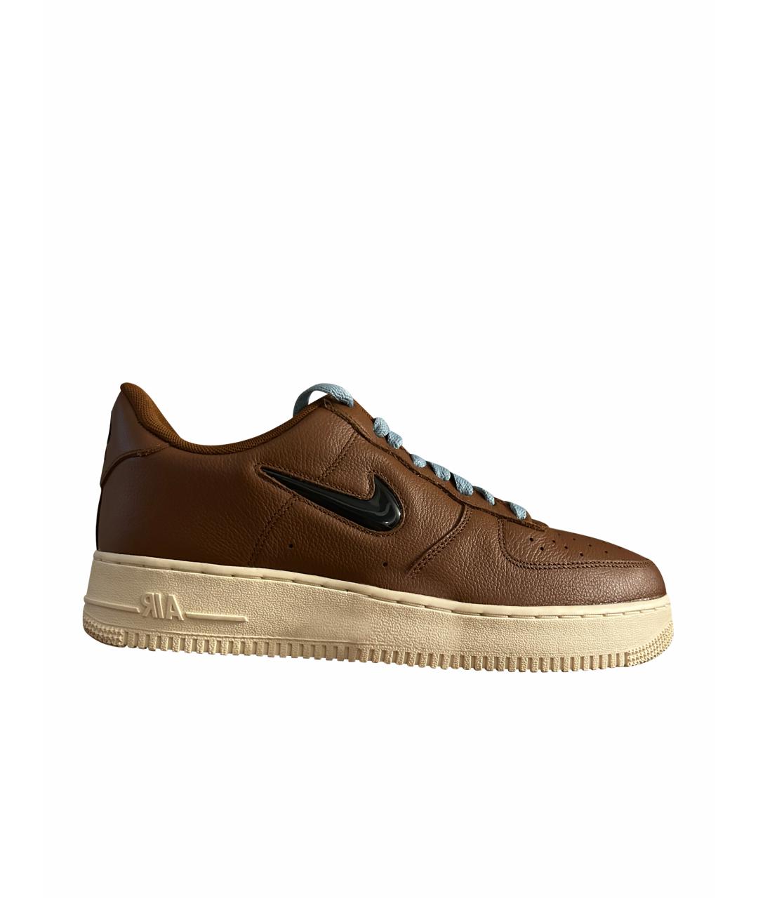 NIKE Коричневые кожаные низкие кроссовки / кеды, фото 1
