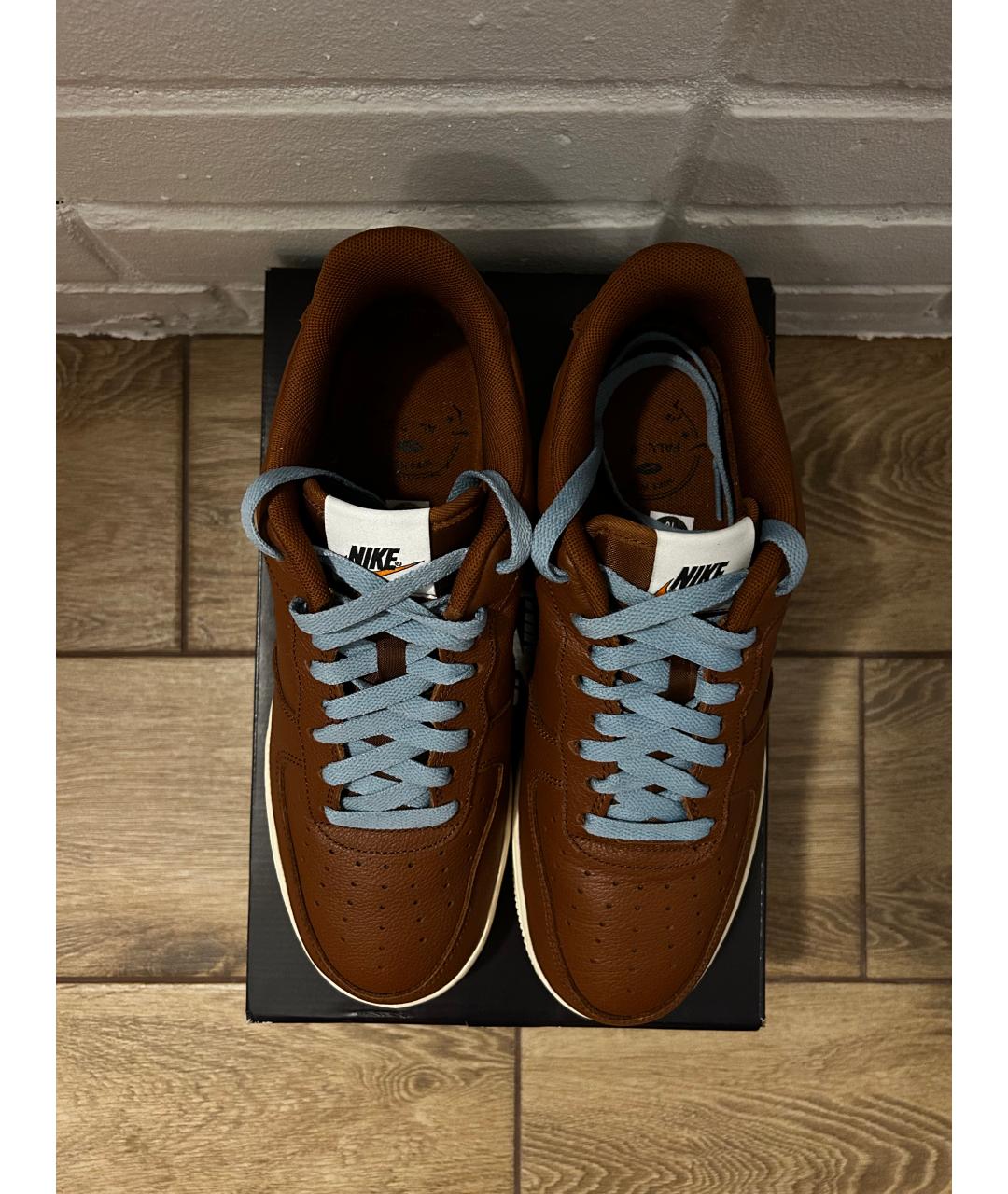 NIKE Коричневые кожаные низкие кроссовки / кеды, фото 3