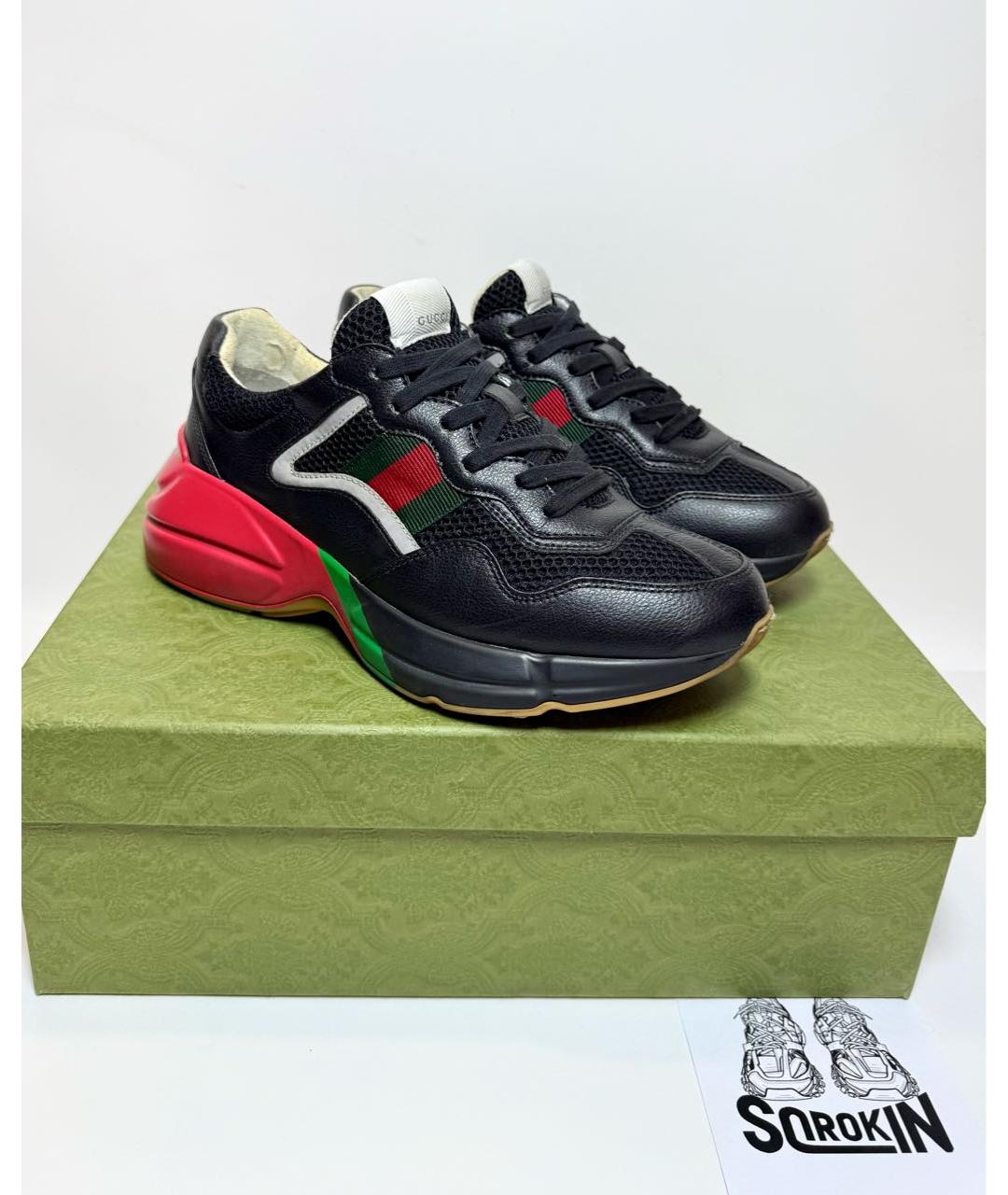 GUCCI Черные кожаные кроссовки, фото 8