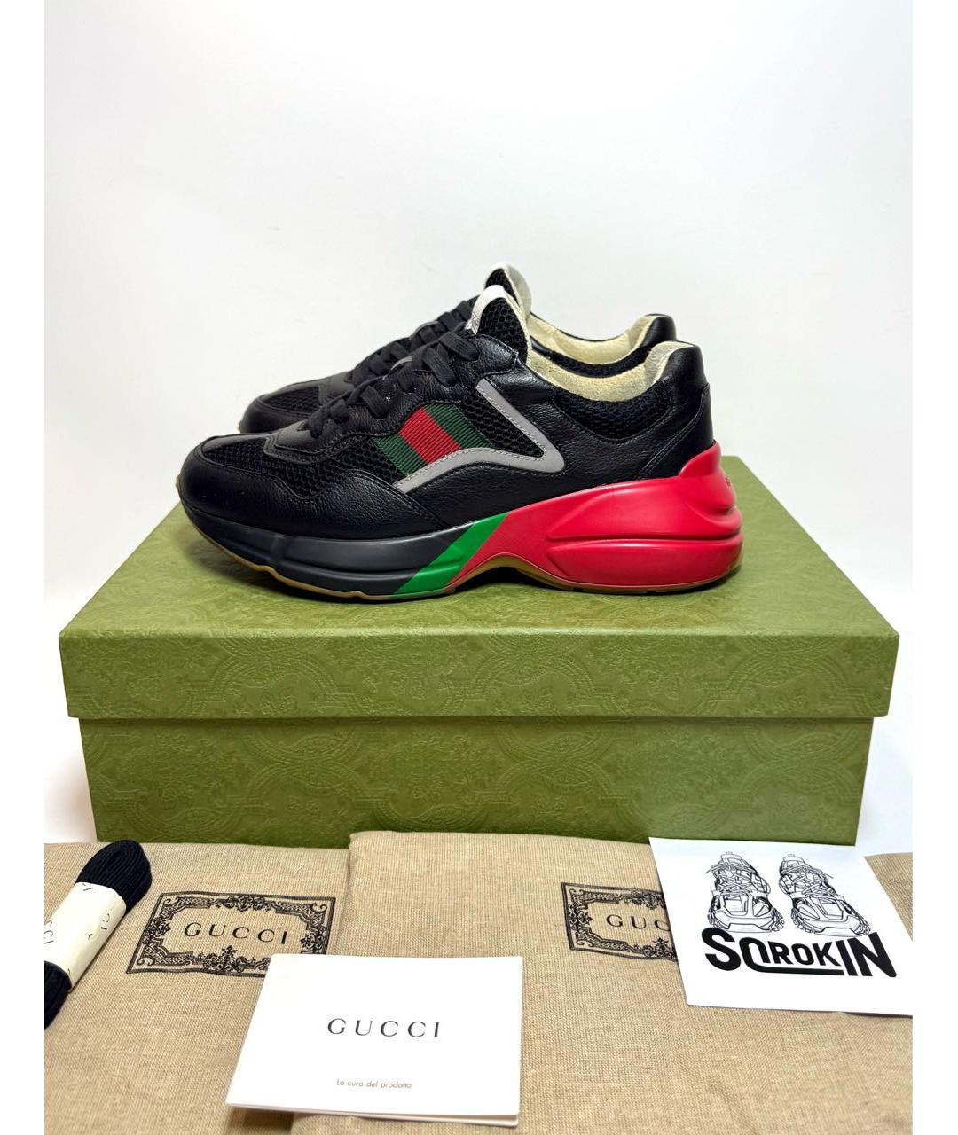 GUCCI Черные кожаные кроссовки, фото 6