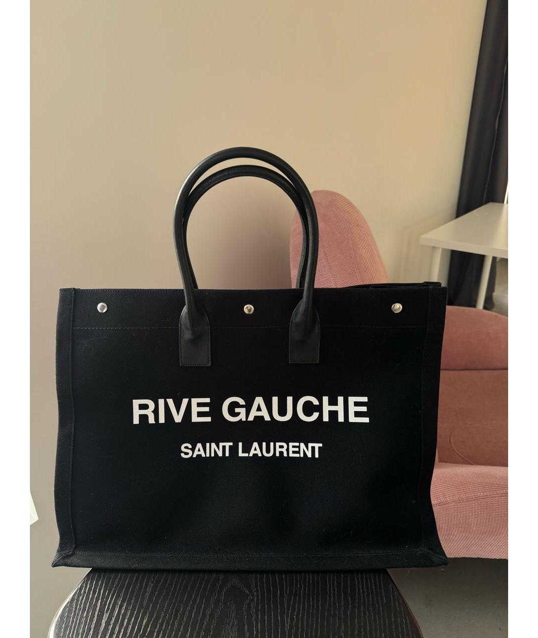 SAINT LAURENT Черная тканевая сумка тоут, фото 2