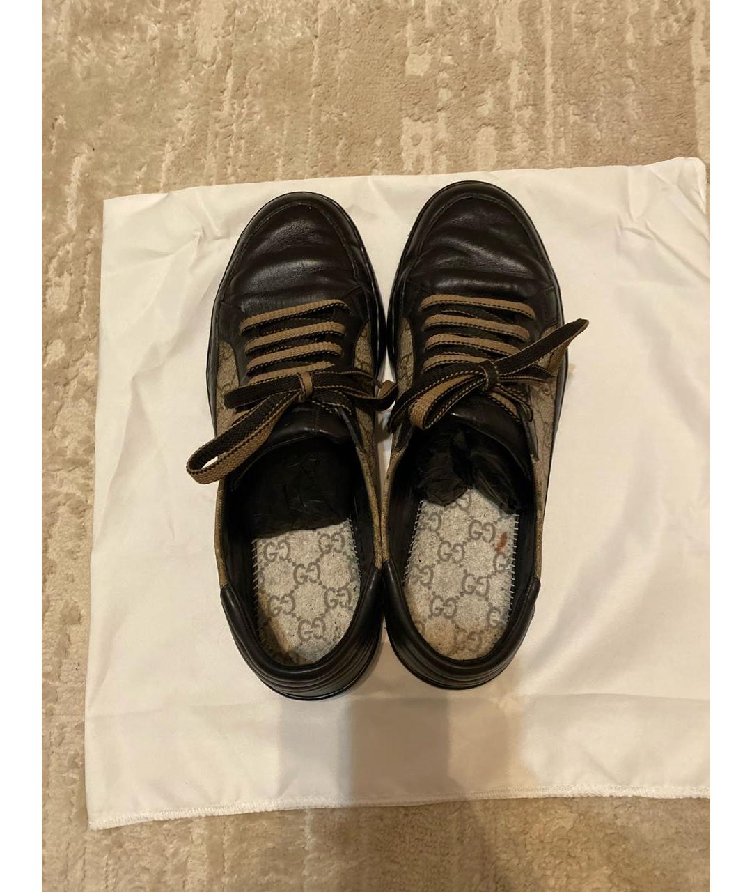 GUCCI Черные кожаные низкие кроссовки / кеды, фото 3