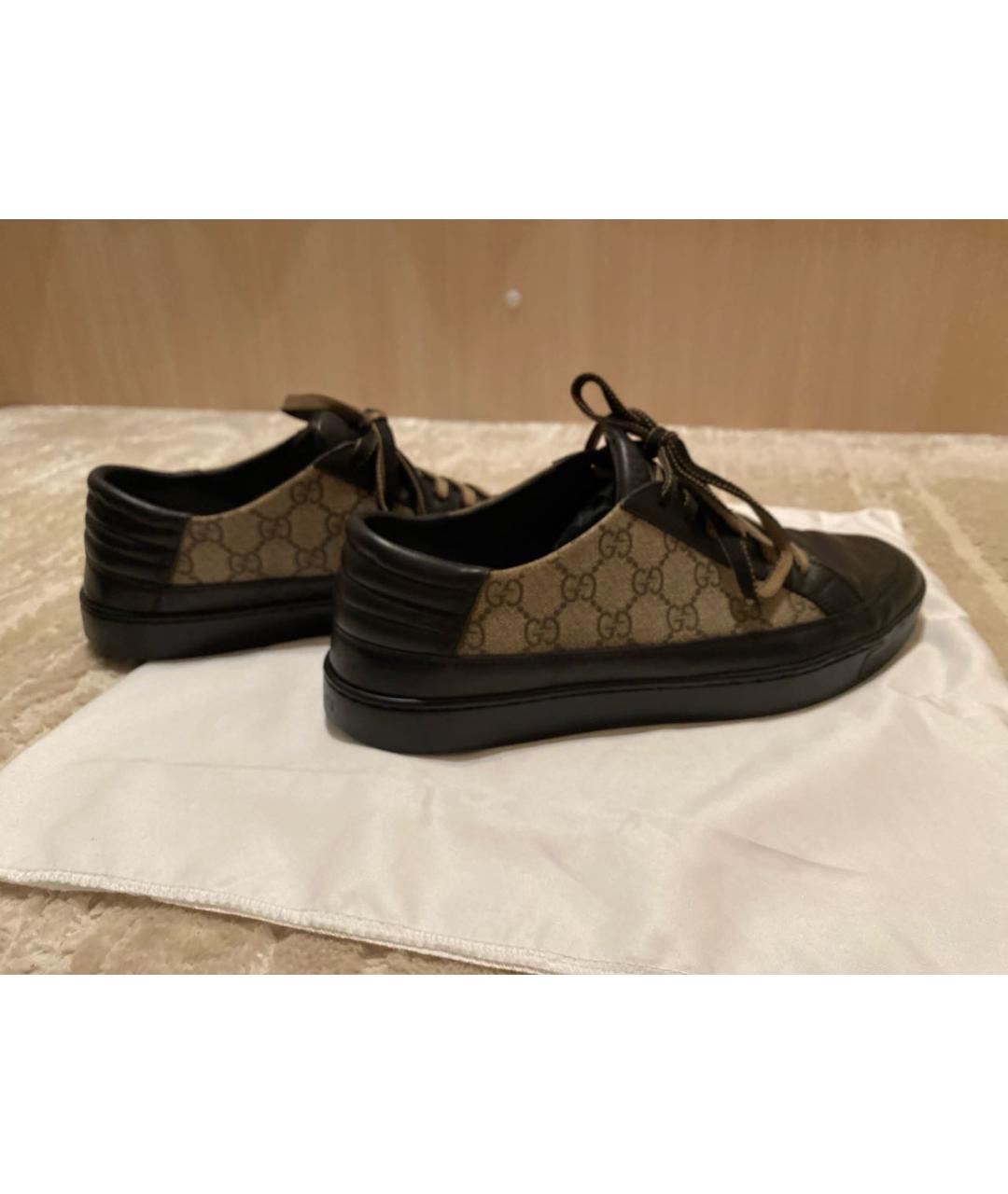 GUCCI Черные кожаные низкие кроссовки / кеды, фото 6