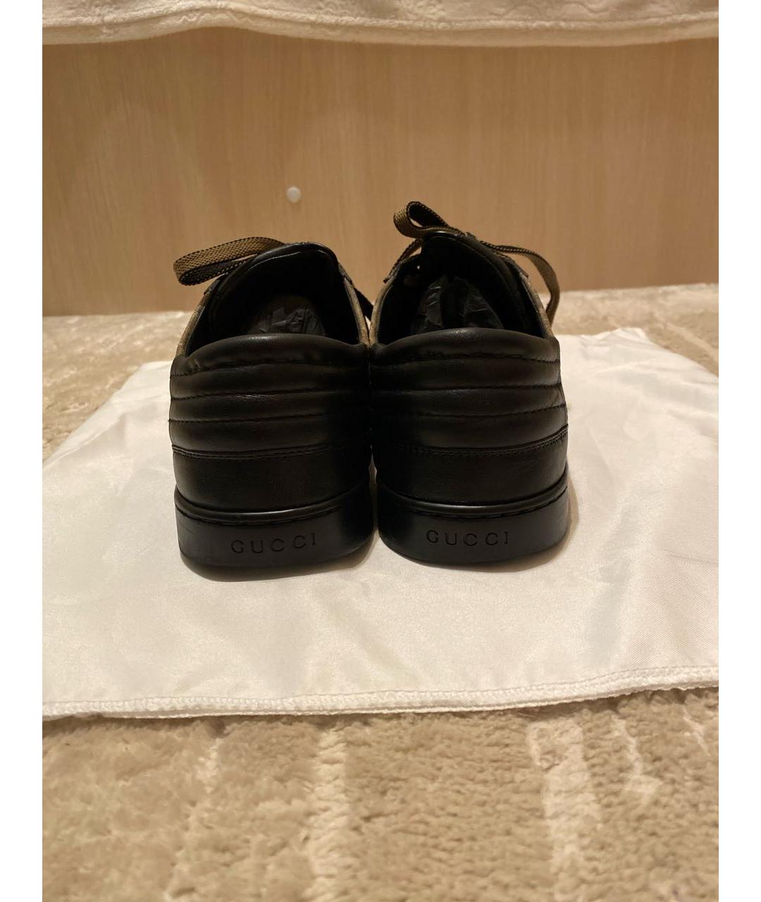 GUCCI Черные кожаные низкие кроссовки / кеды, фото 4